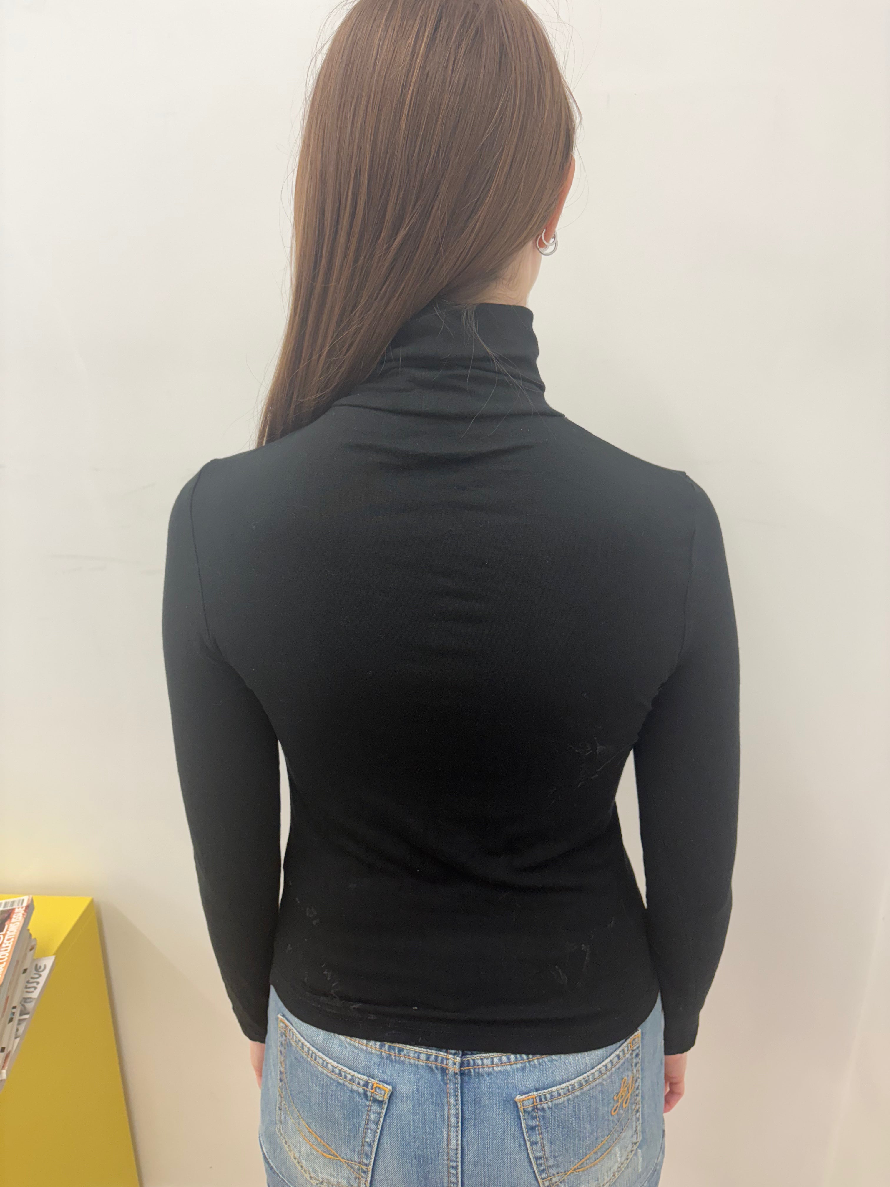 Black Sequin Graphic Fitted Turtleneck Top Y2K