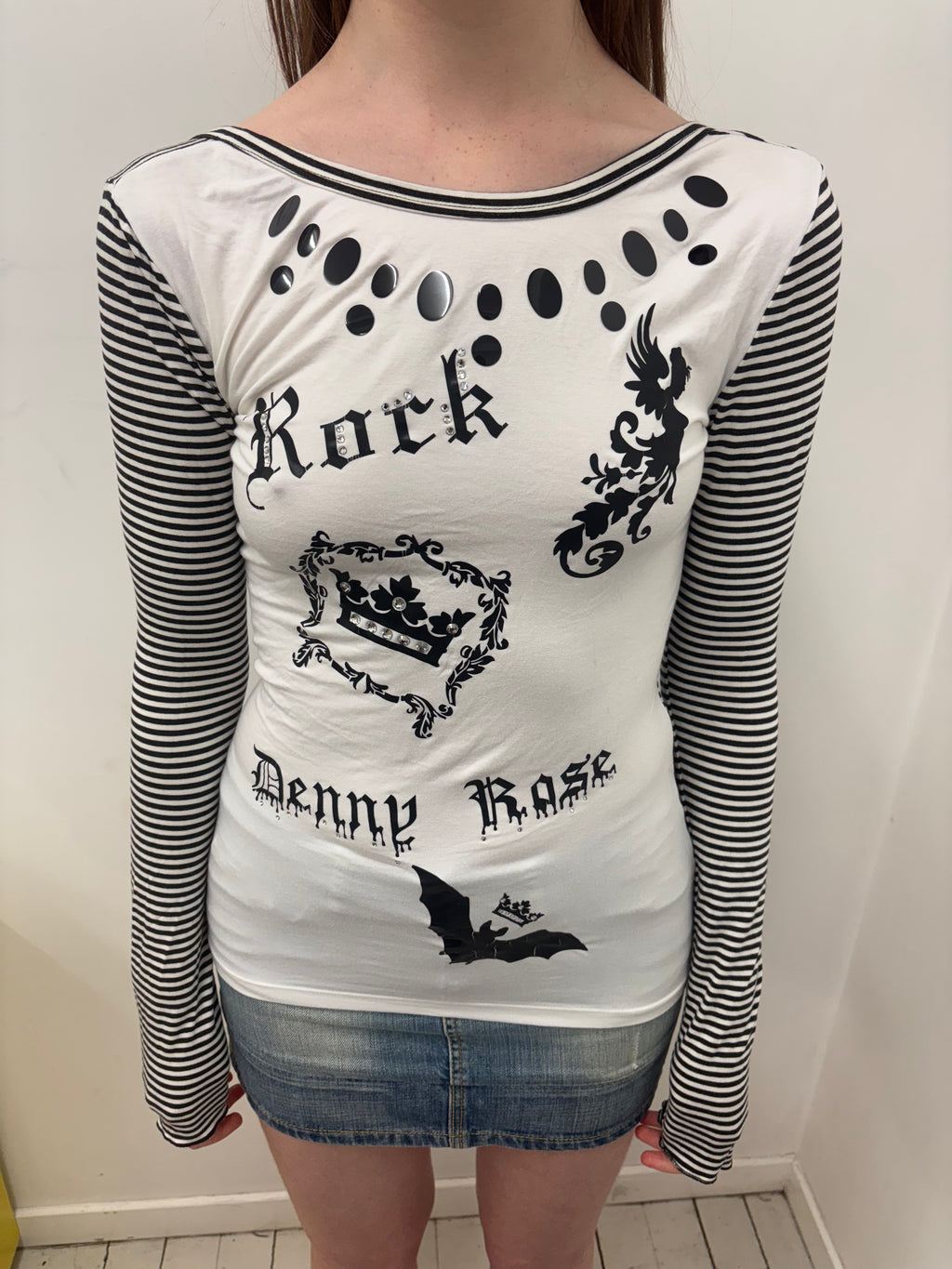 White Black Stripe Layered Rock Graphic Long Sleeve