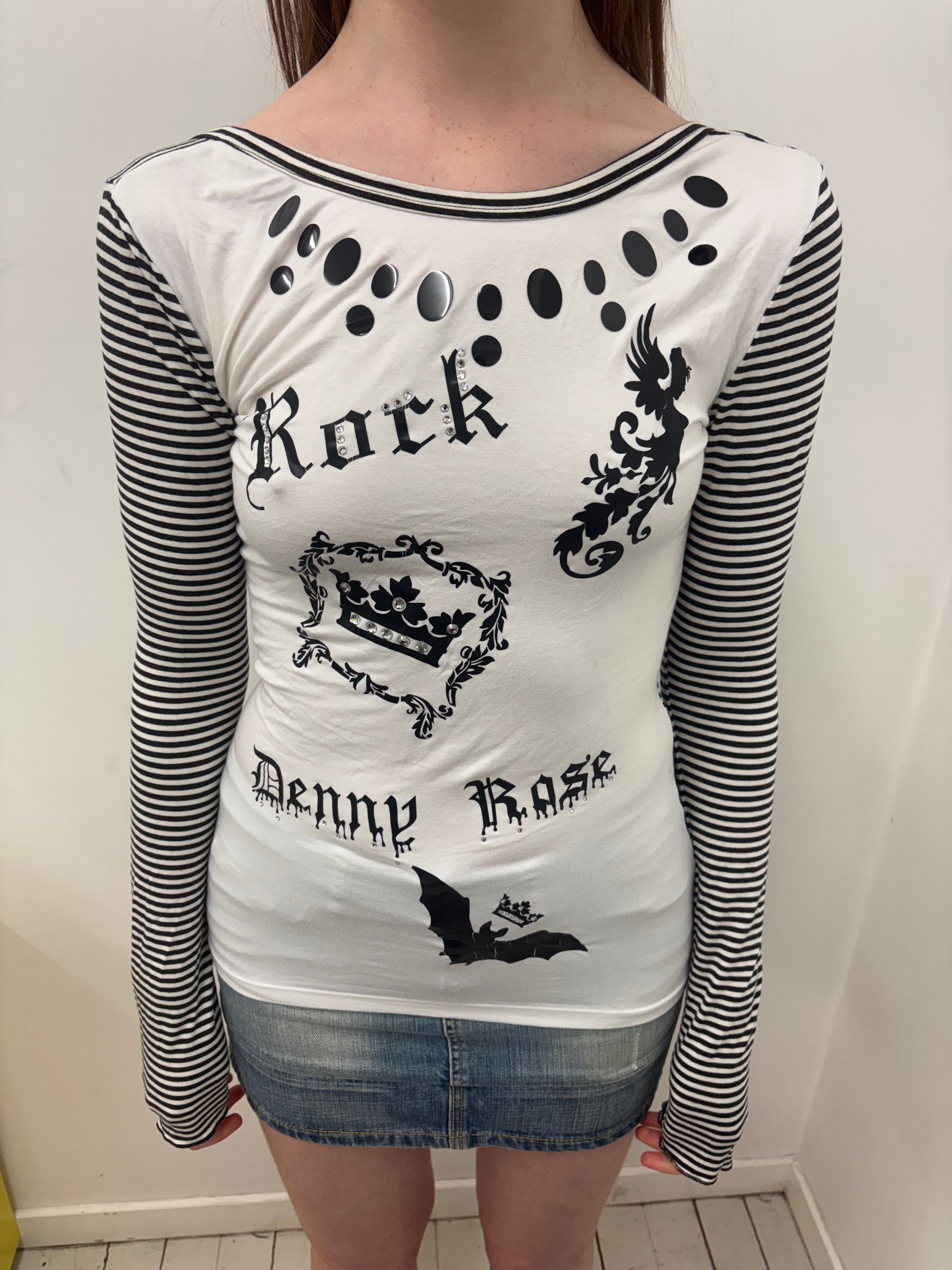 White Black Stripe Layered Rock Graphic Long Sleeve