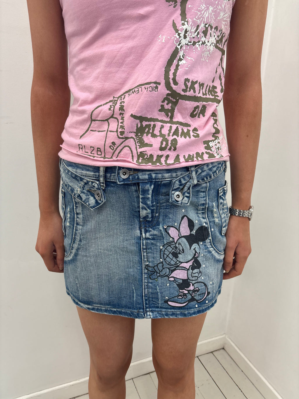 Y2K Minnie Mouse Denim Mini Skirt