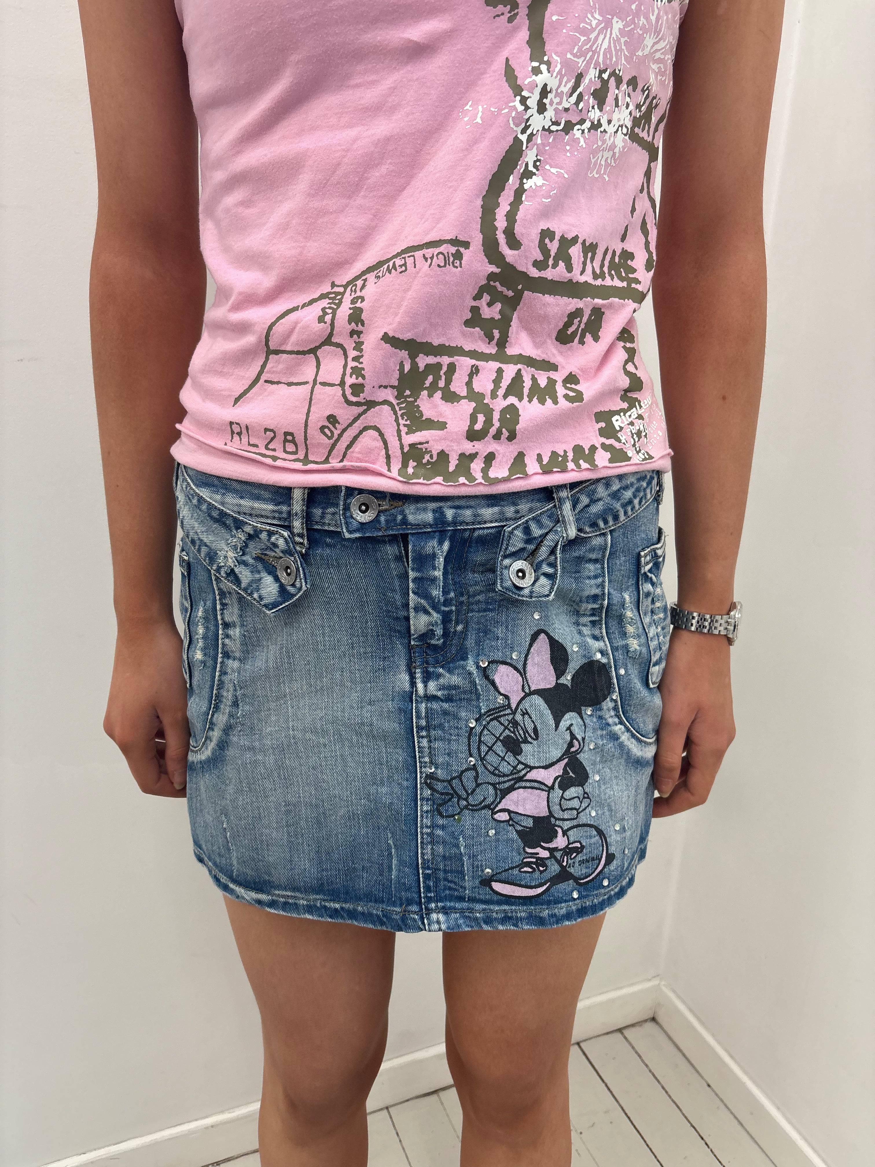 Y2K Minnie Mouse Denim Mini Skirt
