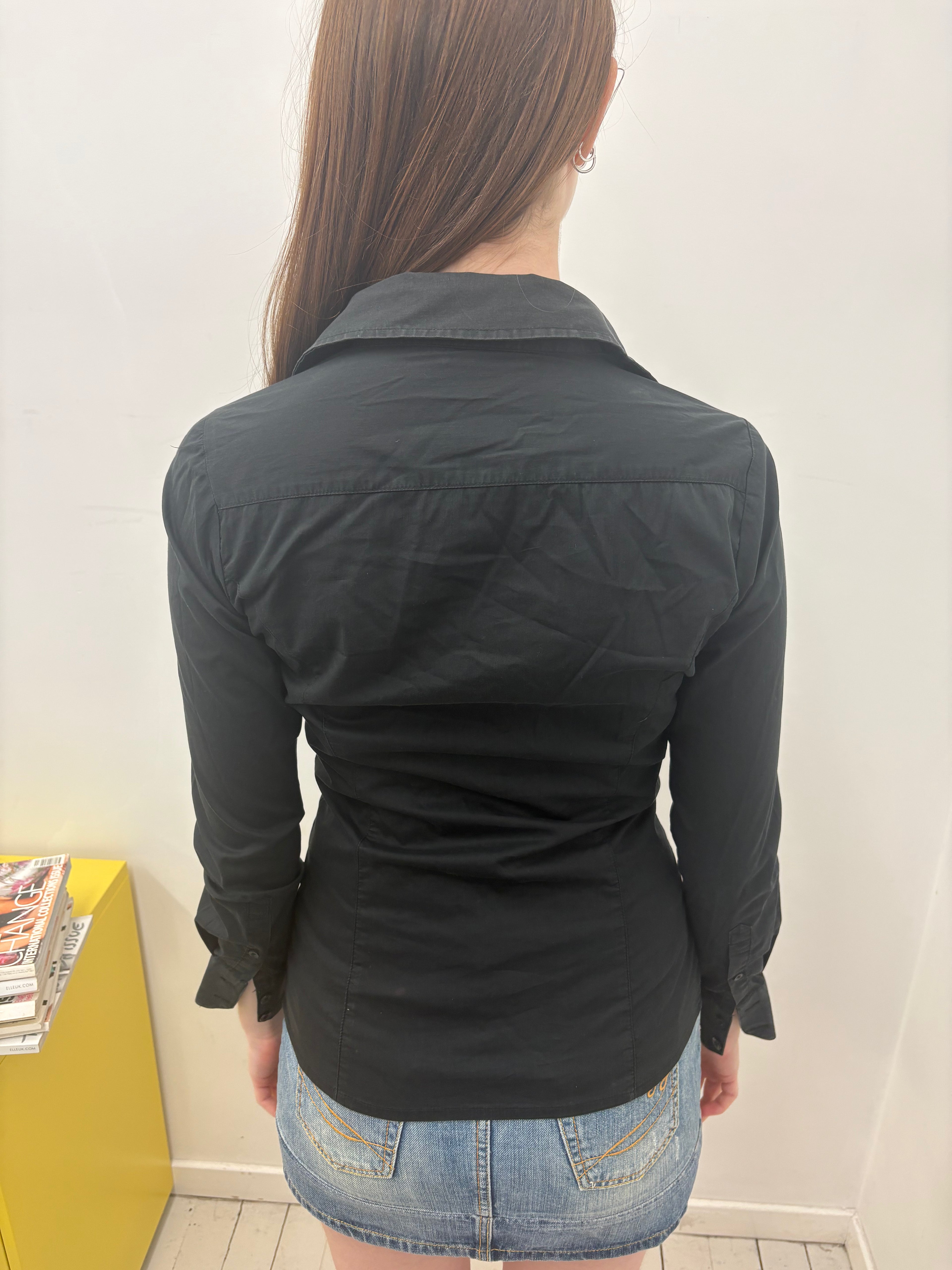 Black Fitted Deep-V Button Down Shirt Vintage