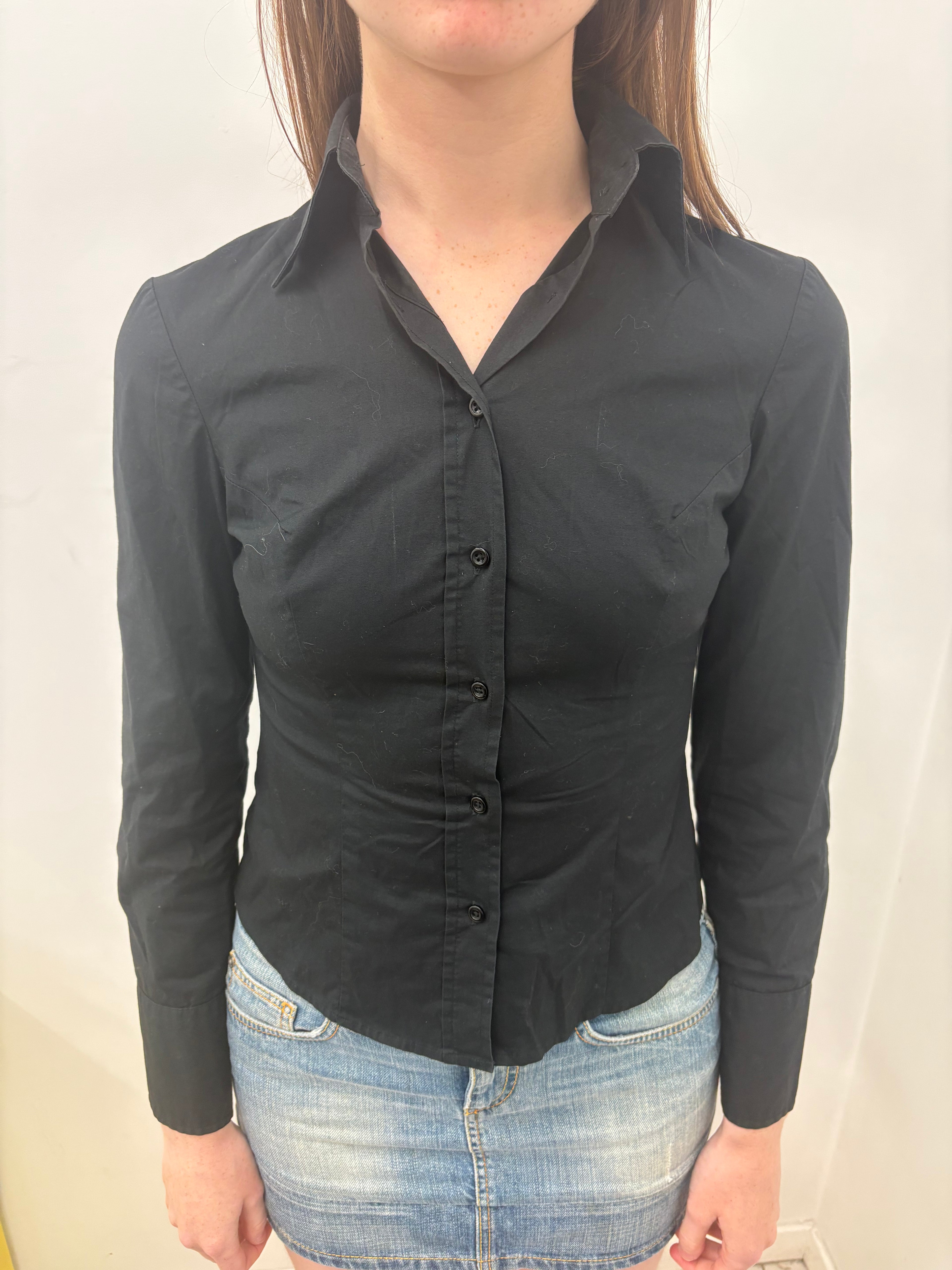 Black Slim Fit Button Down Collared Shirt Vintage