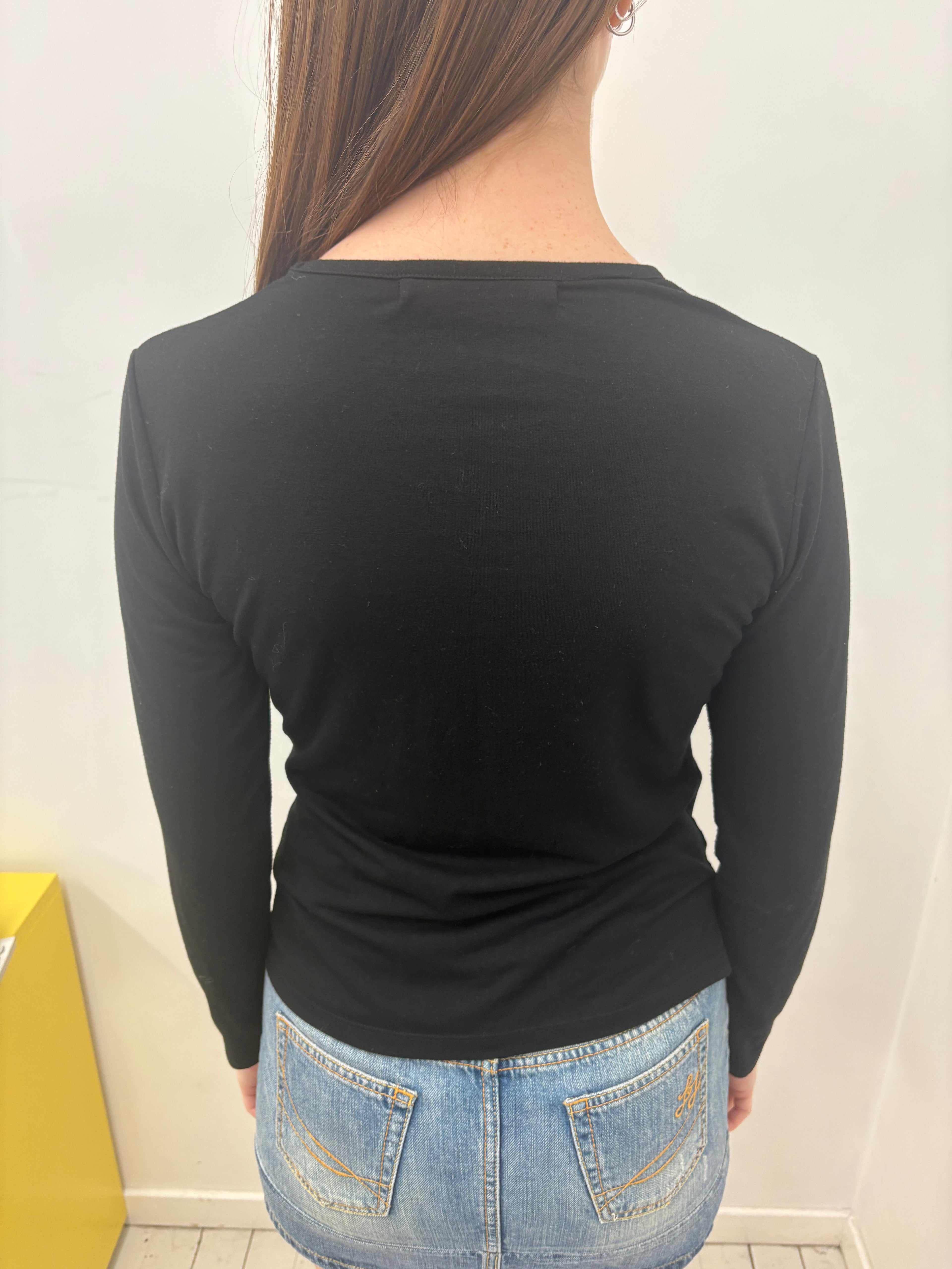 Black Fitted Long Sleeve Gold Embellished Graphic Tee