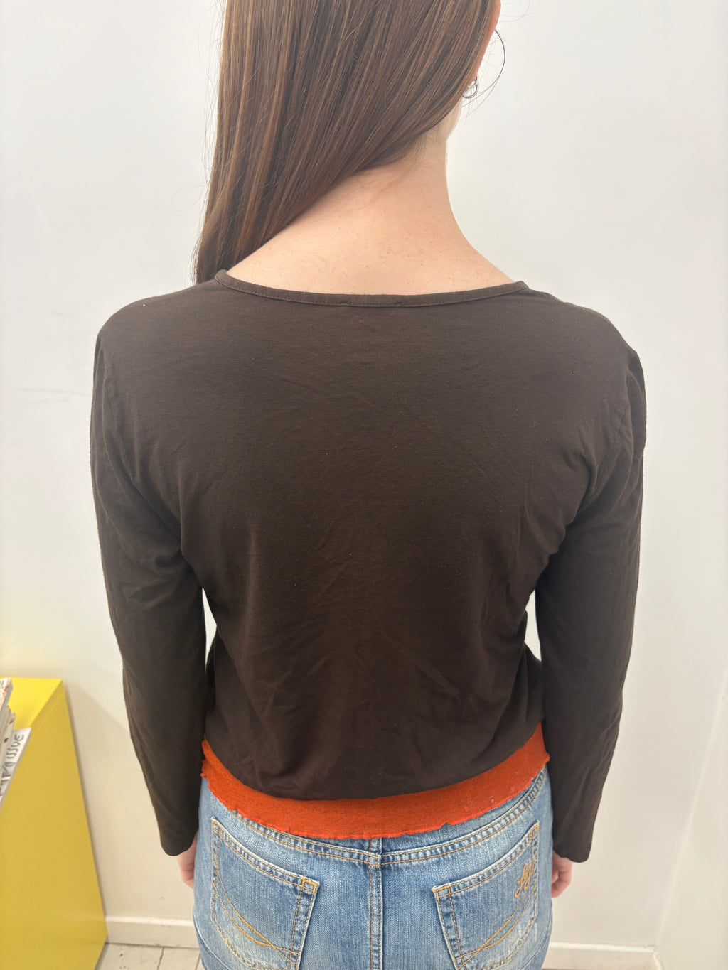 Brown Orange Colour Block Layered Long Sleeve Top