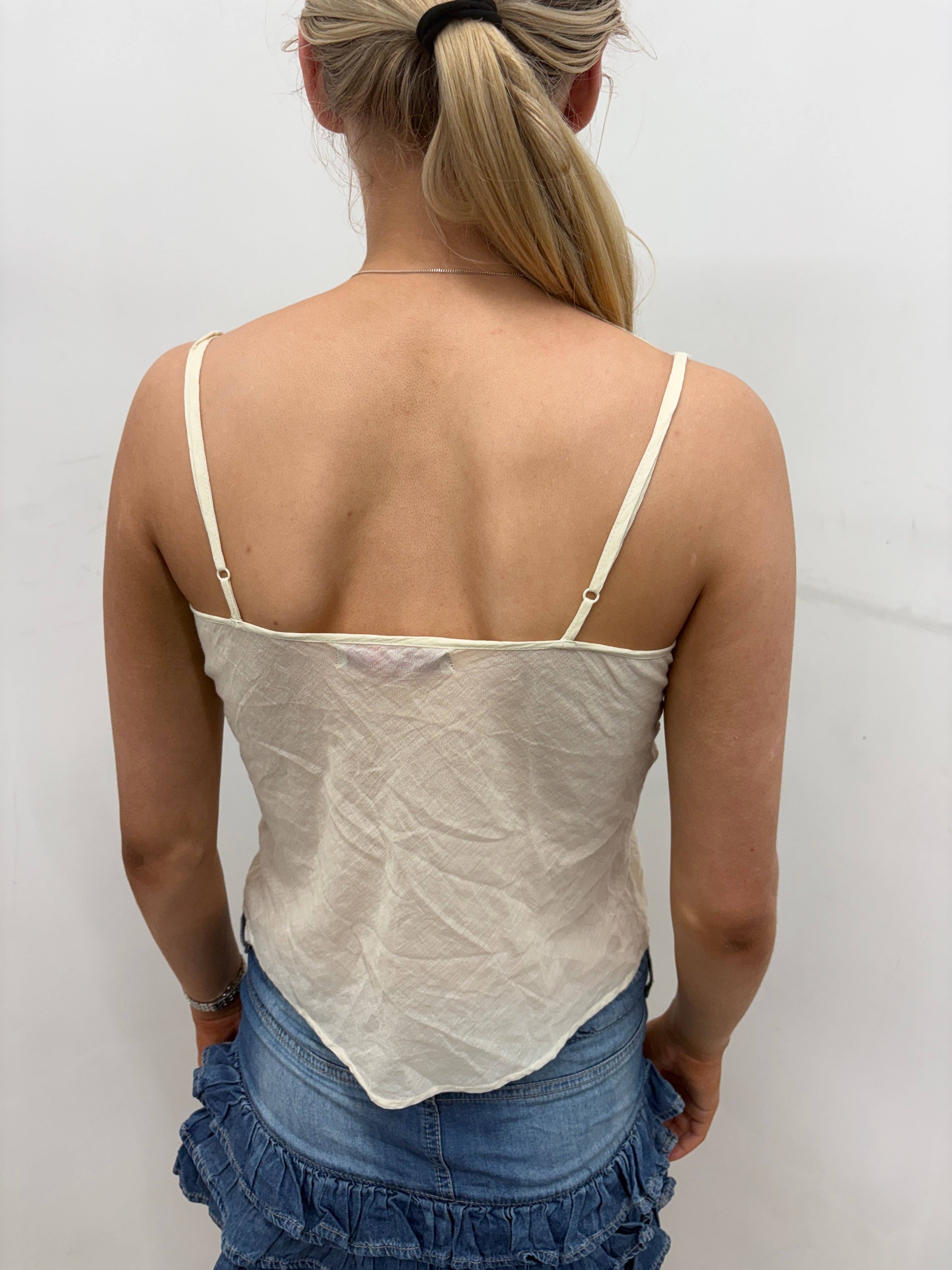 Cream Linen Look Scalloped Hem Cami