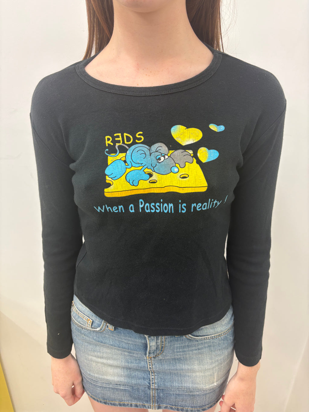 Black Fitted Cartoon Graphic Long Sleeve Baby Tee