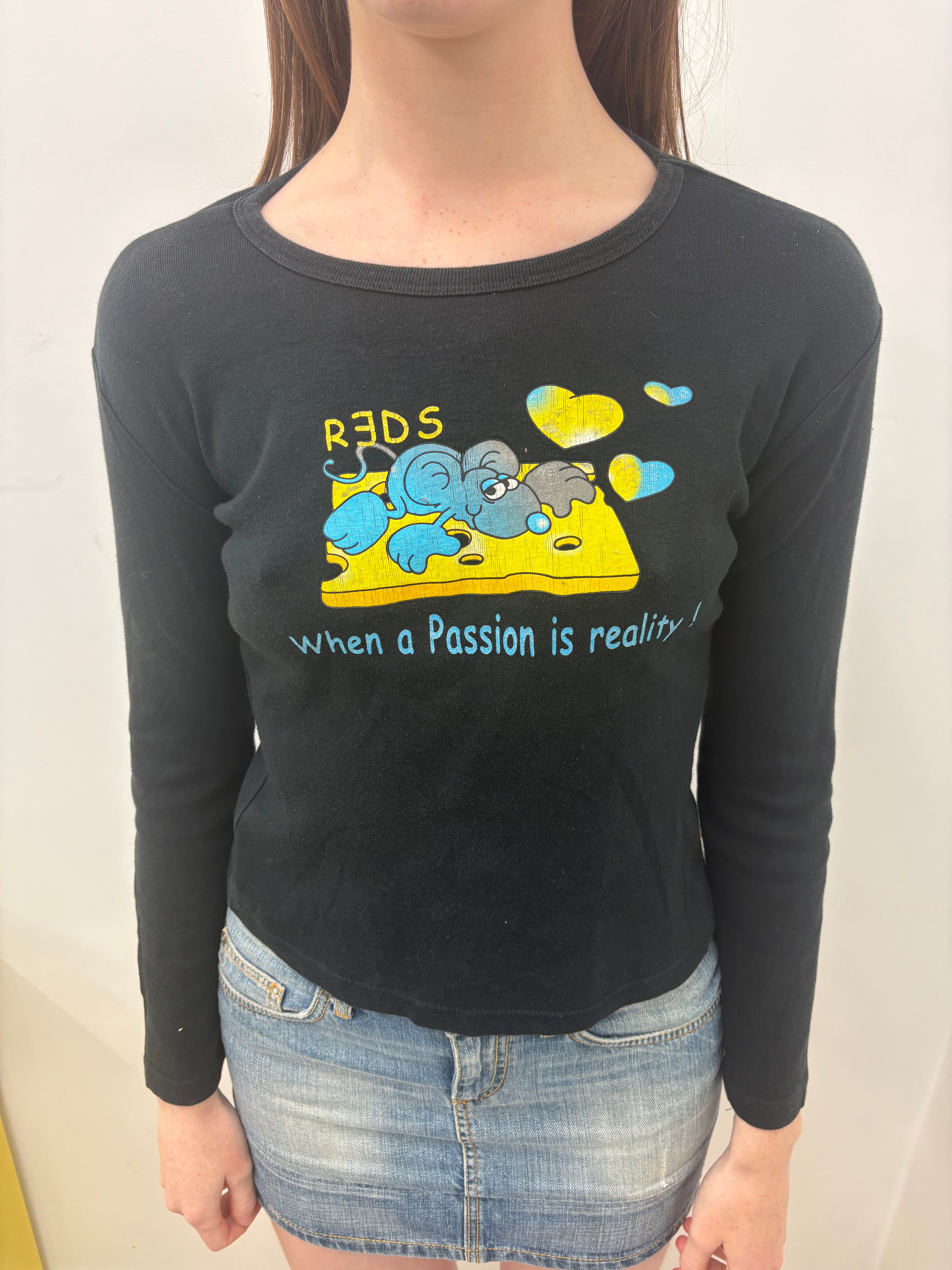 Black Fitted Cartoon Graphic Long Sleeve Baby Tee