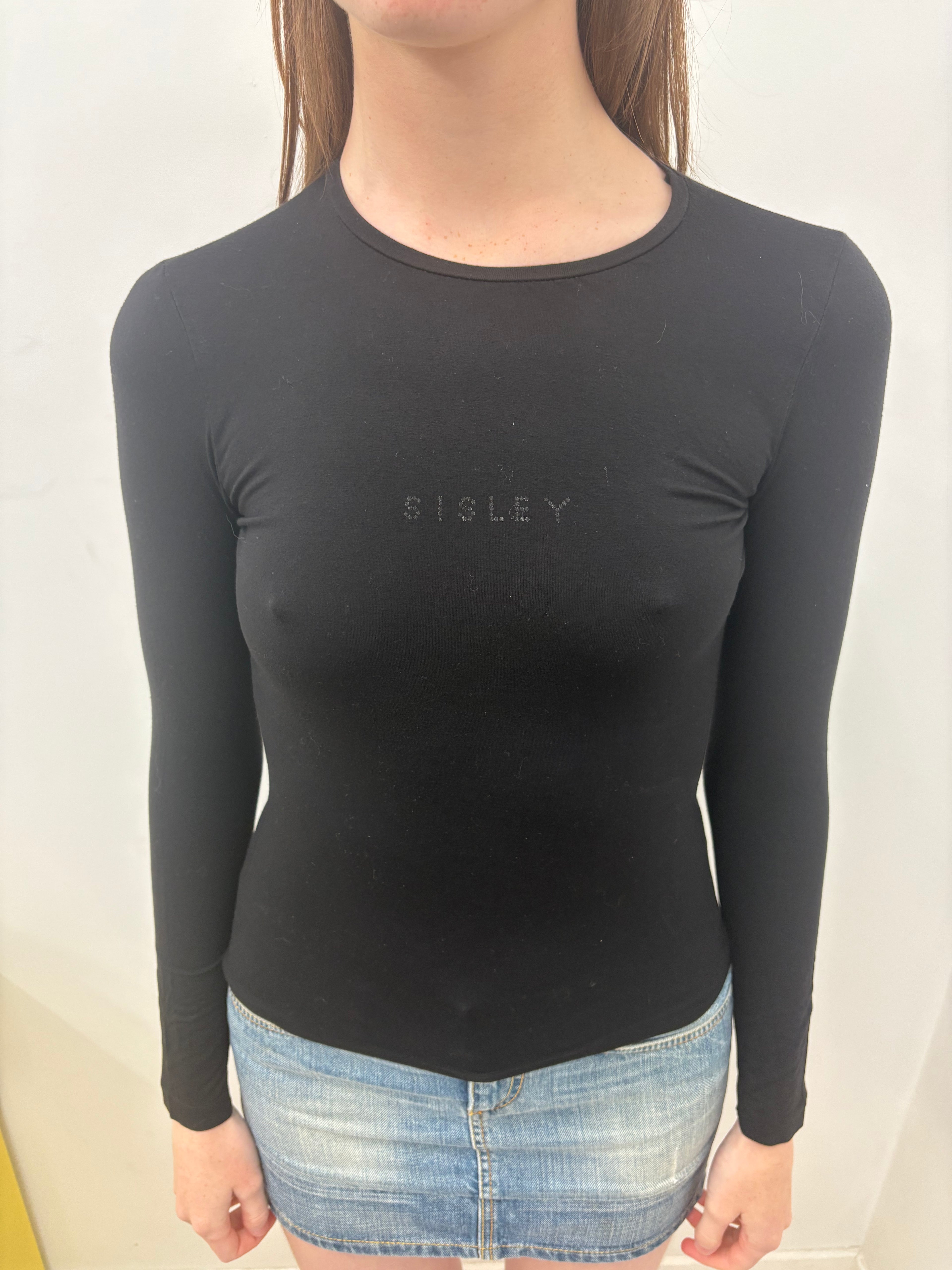 Sisley Black Fitted Crew Neck Long Sleeve Top