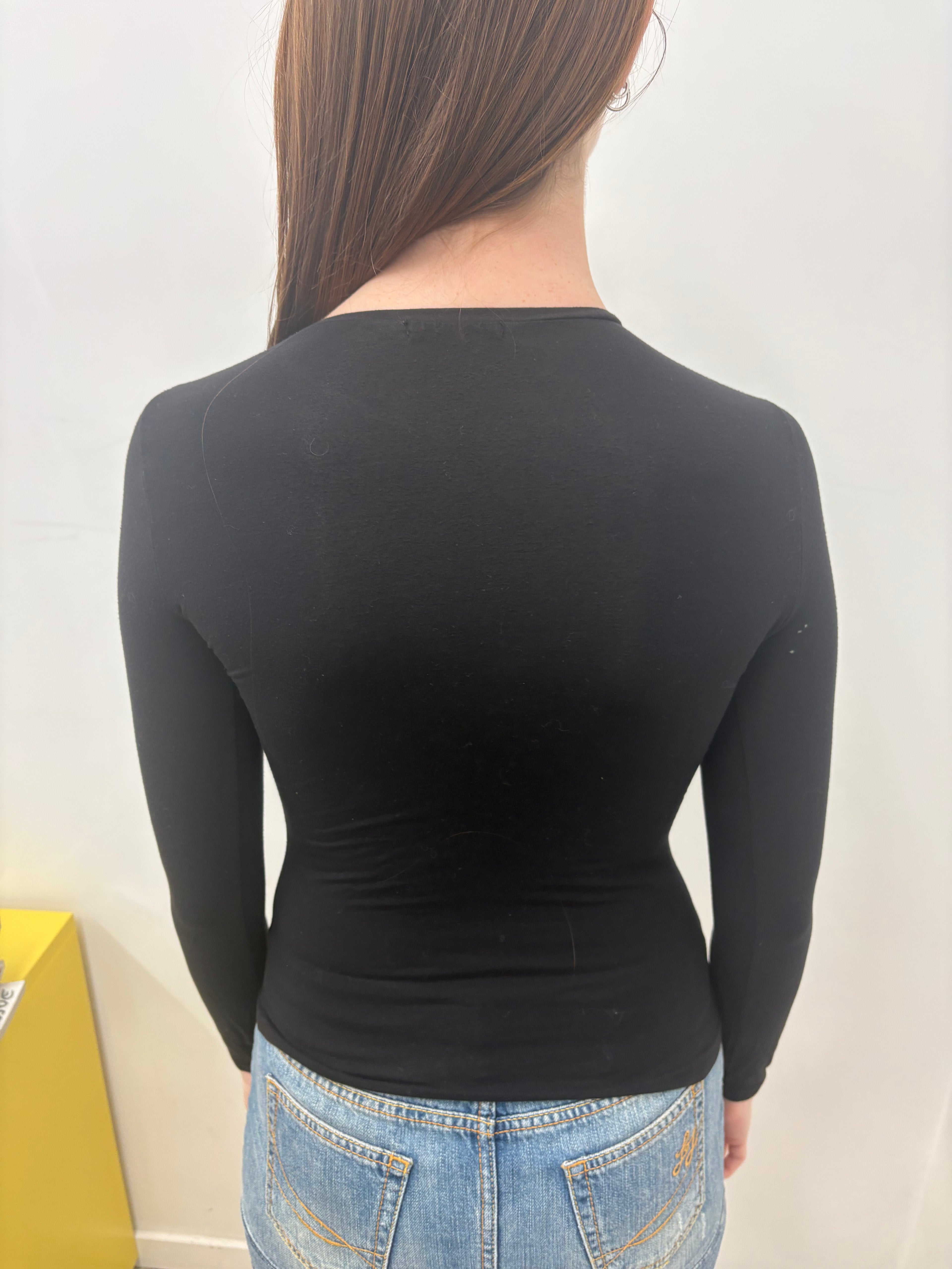 Sisley Black Fitted Crew Neck Long Sleeve Top
