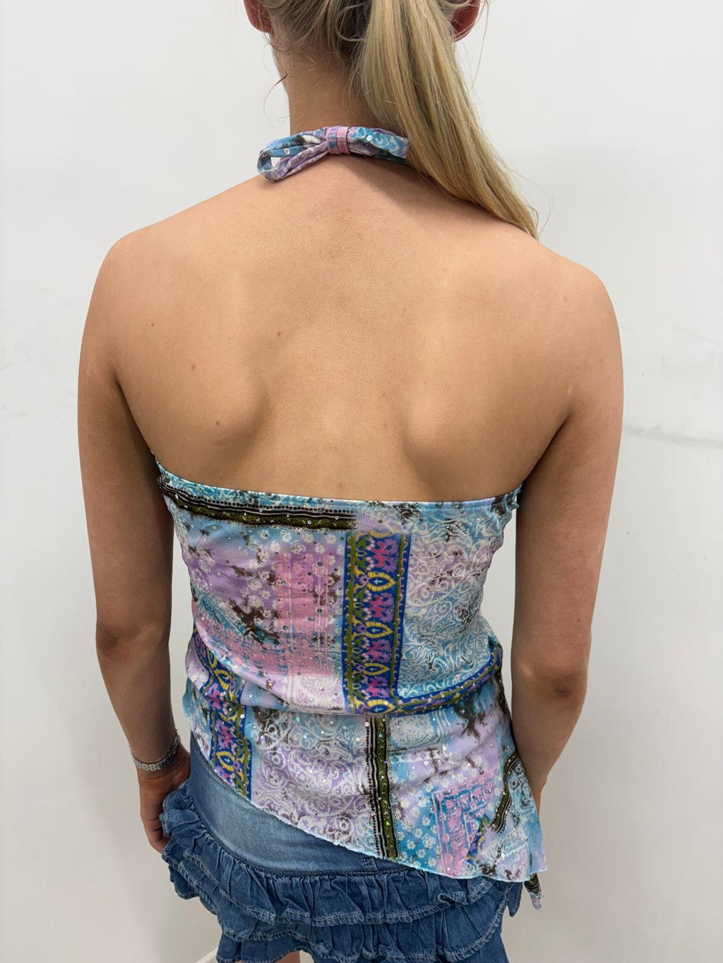 Bandana Print Glitter Halterneck Top