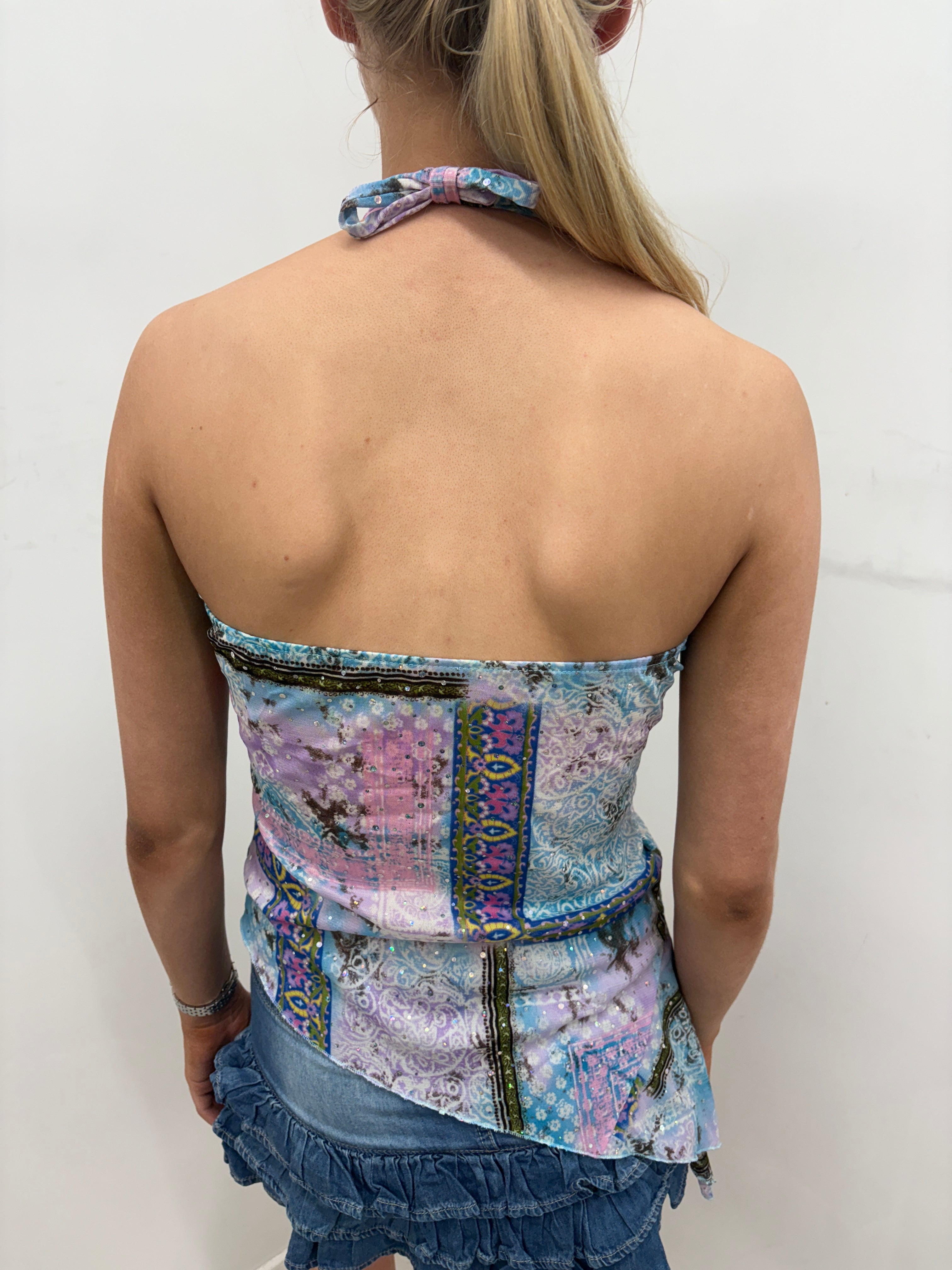 Bandana Print Glitter Halterneck Top