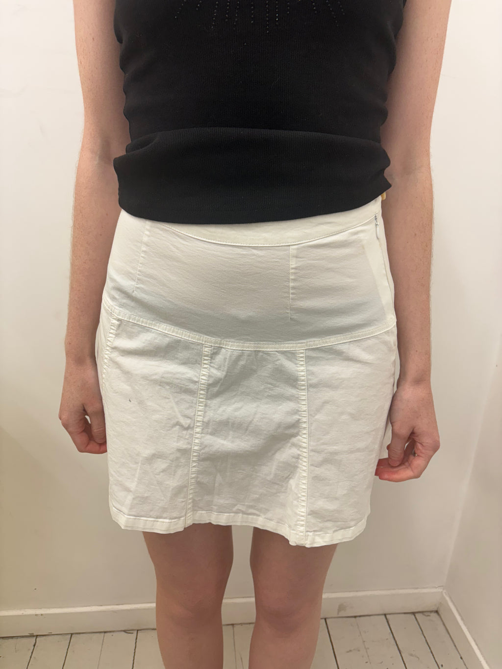 White Structured Panelled Cotton Mini Skirt Vintage