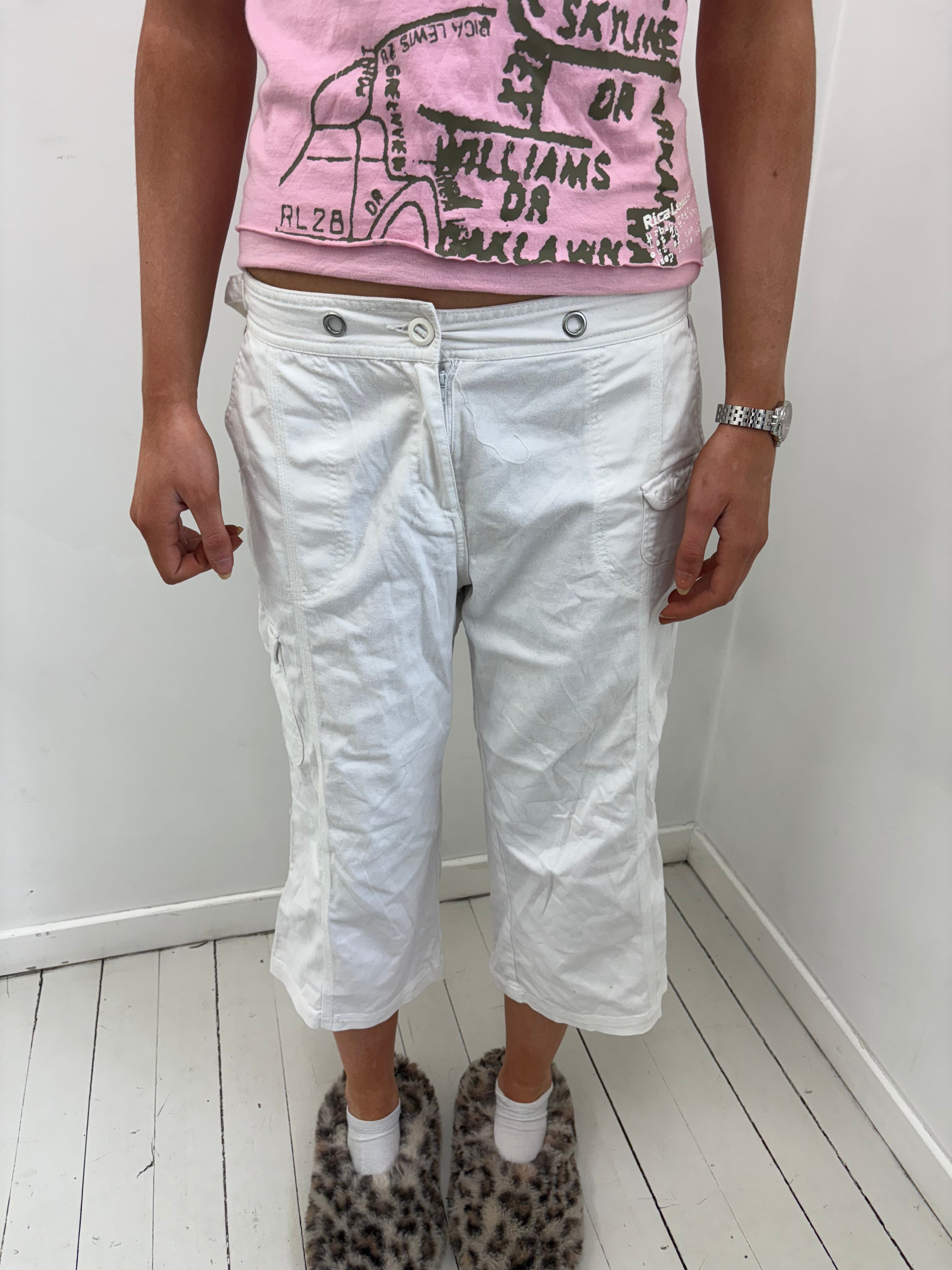 Y2K White Capri Cargo Pants