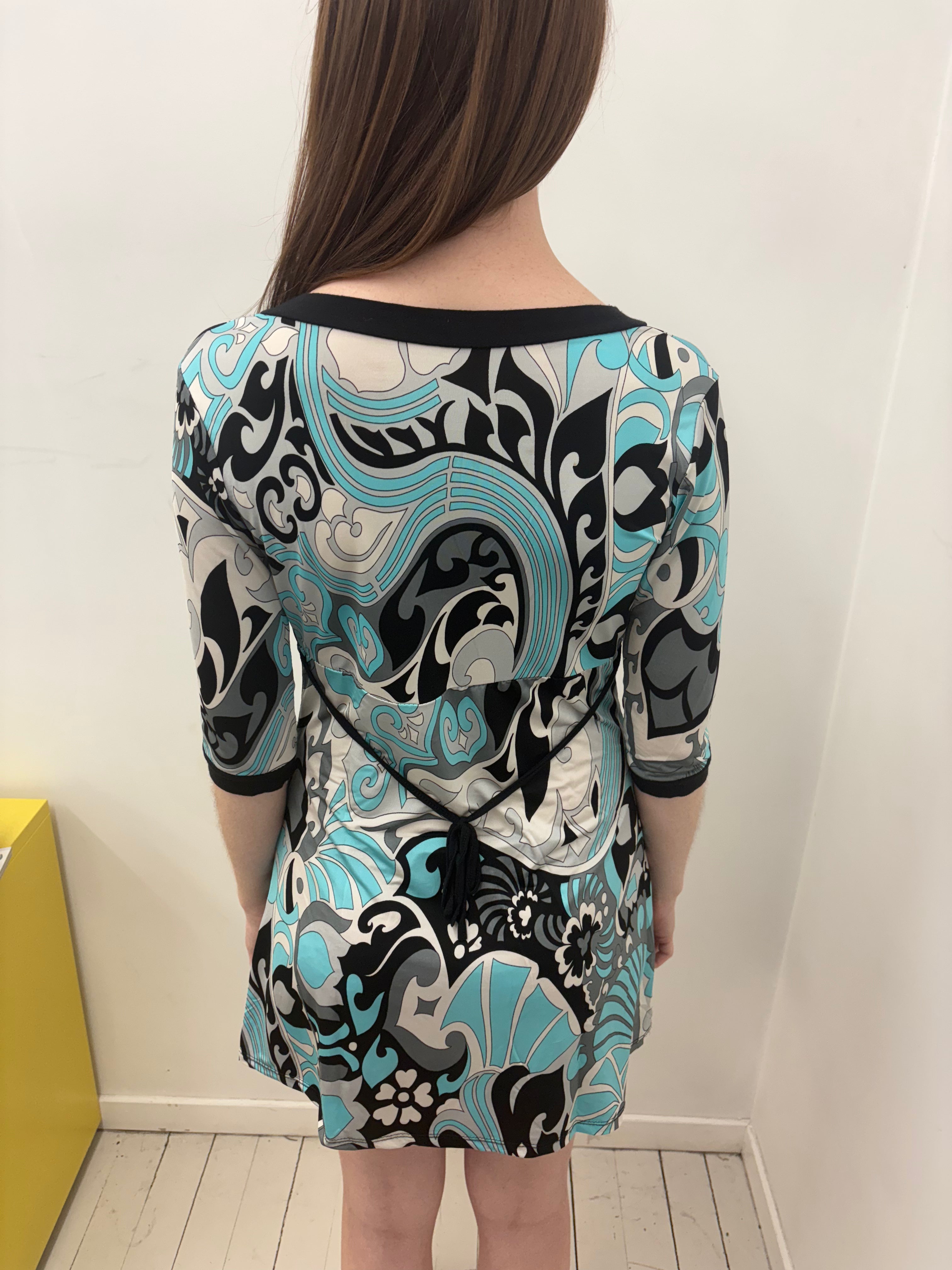Turquoise Black Psychedelic Print Mini Dress Y2K