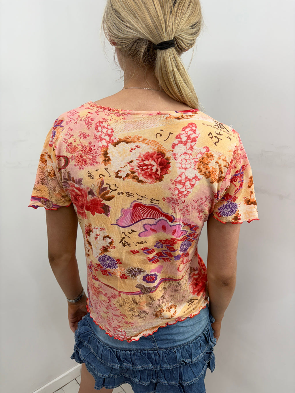 Yellow Japanese Floral Print Top