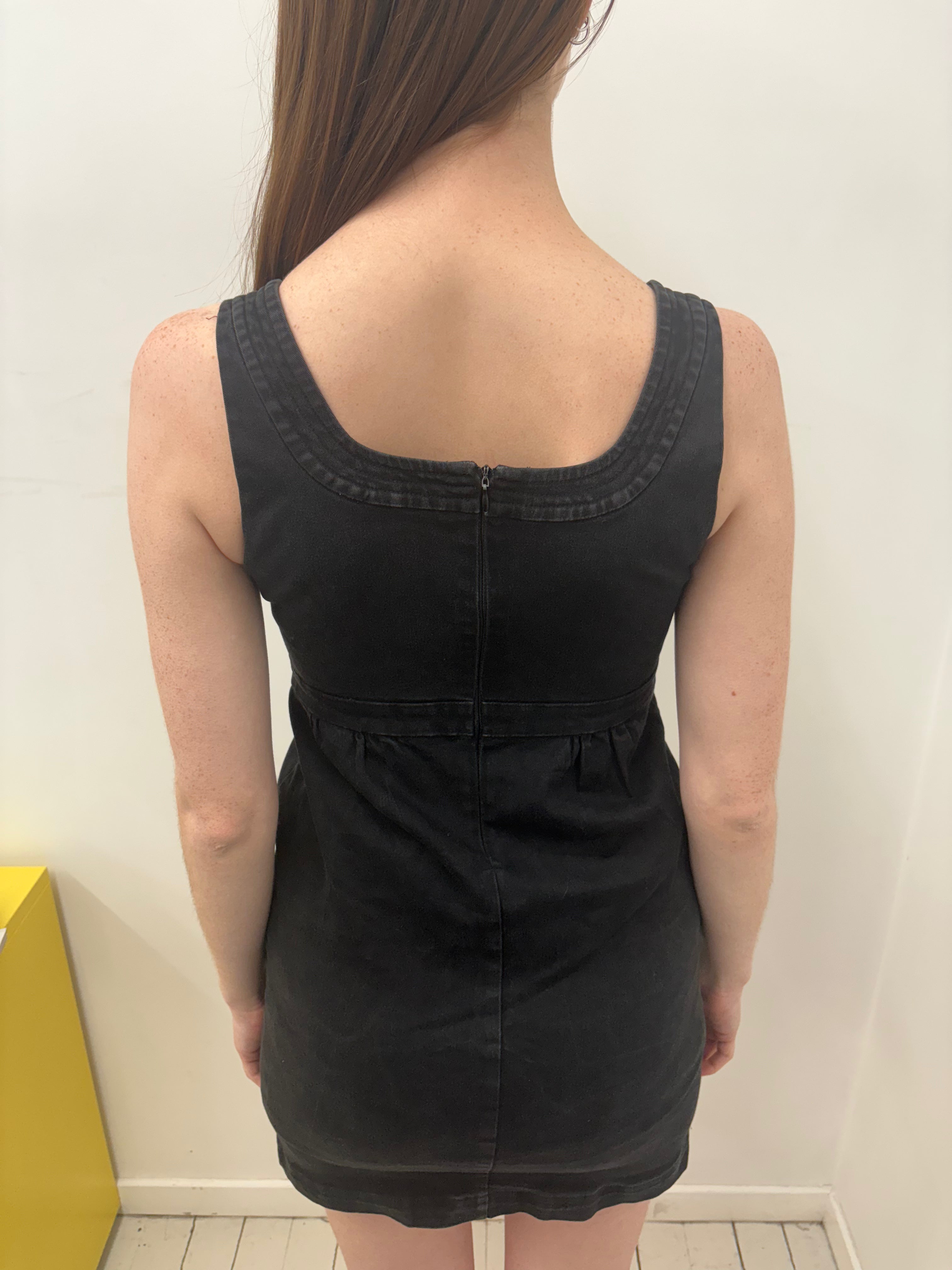 Black Washed Denim Mini Dress Button Front Vintage