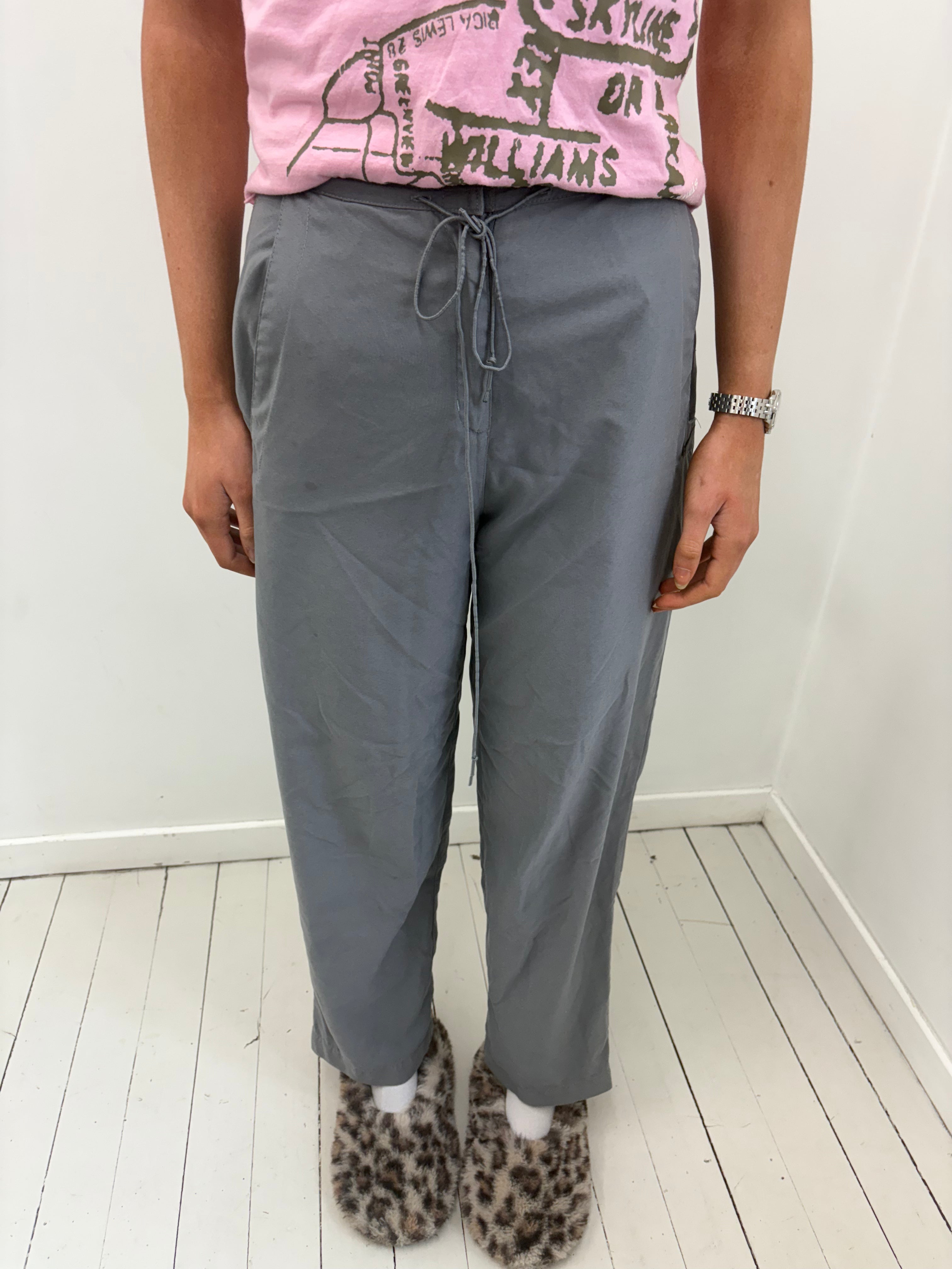 Nike Grey Lightweight Drawstring Trousers Y2K