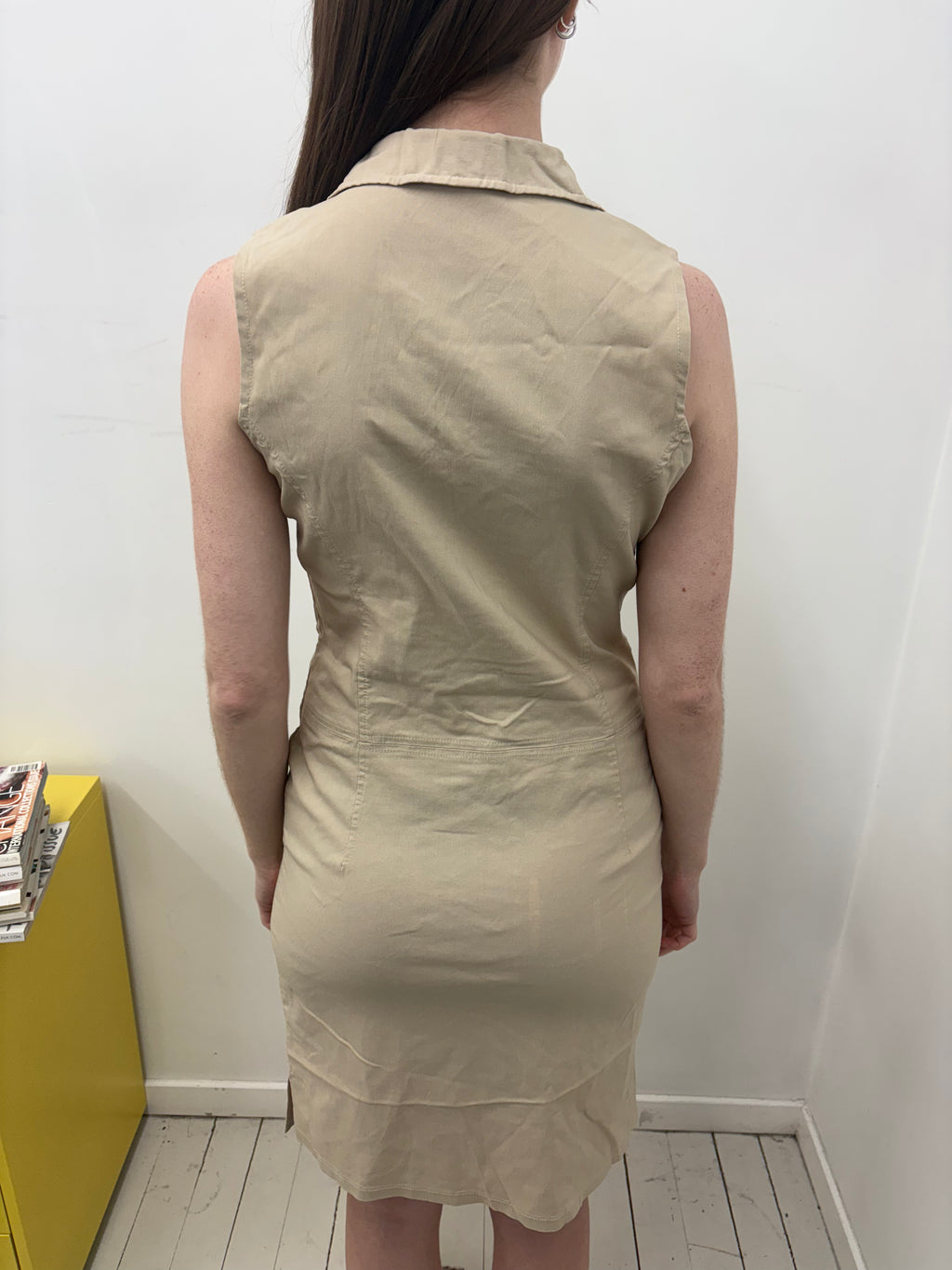 Beige Collared Lace-Up Front Sleeveless Mini Dress