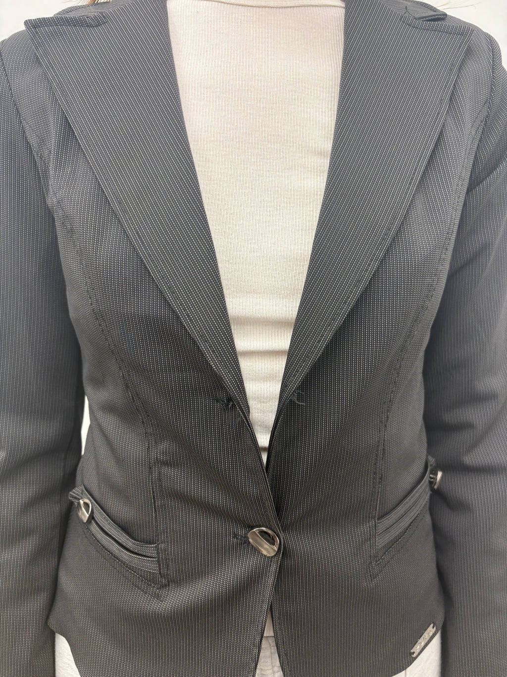 Dark Grey Micro-Check Single Button Blazer Vintage