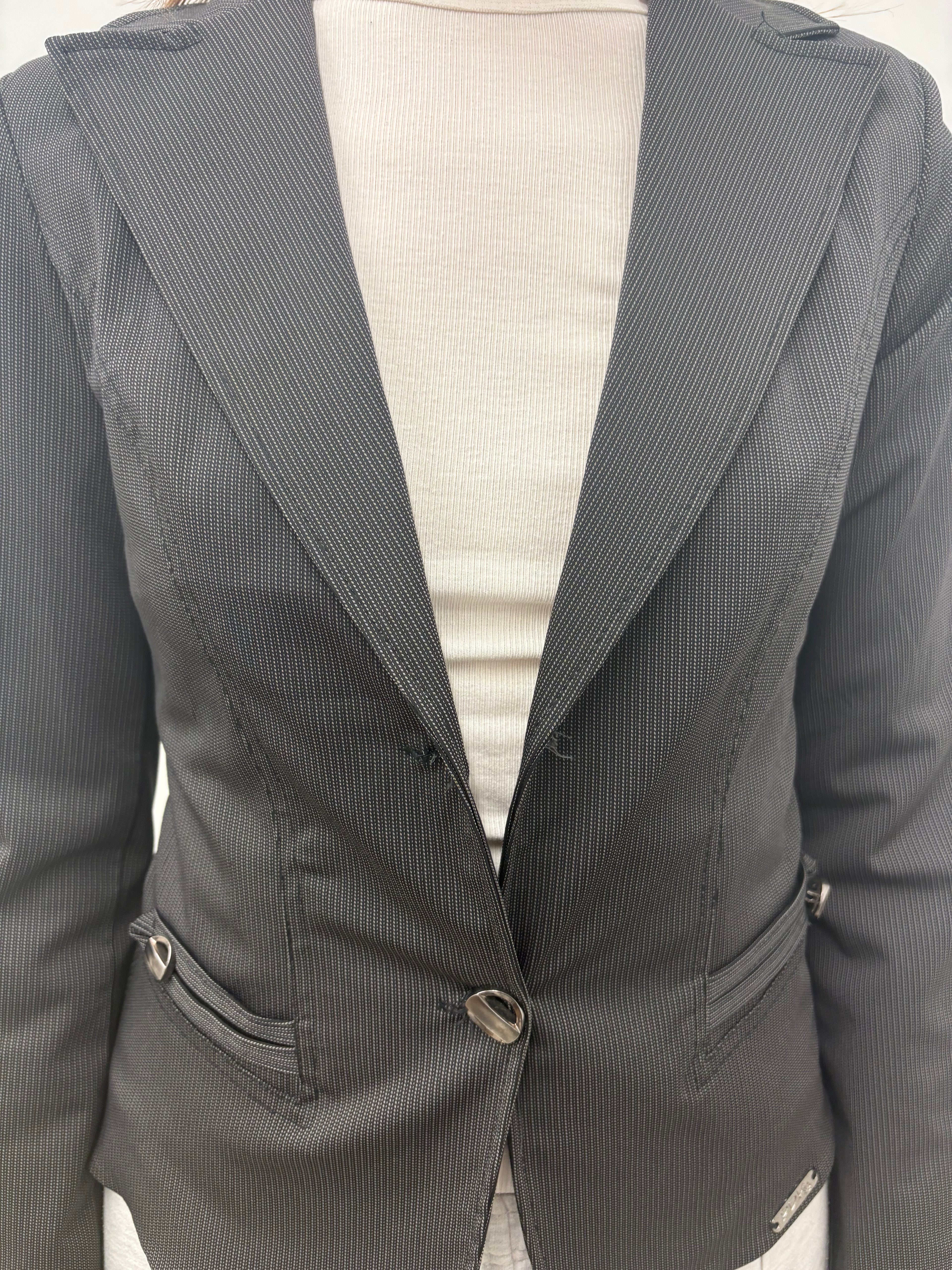 Dark Grey Micro-Check Single Button Blazer Vintage