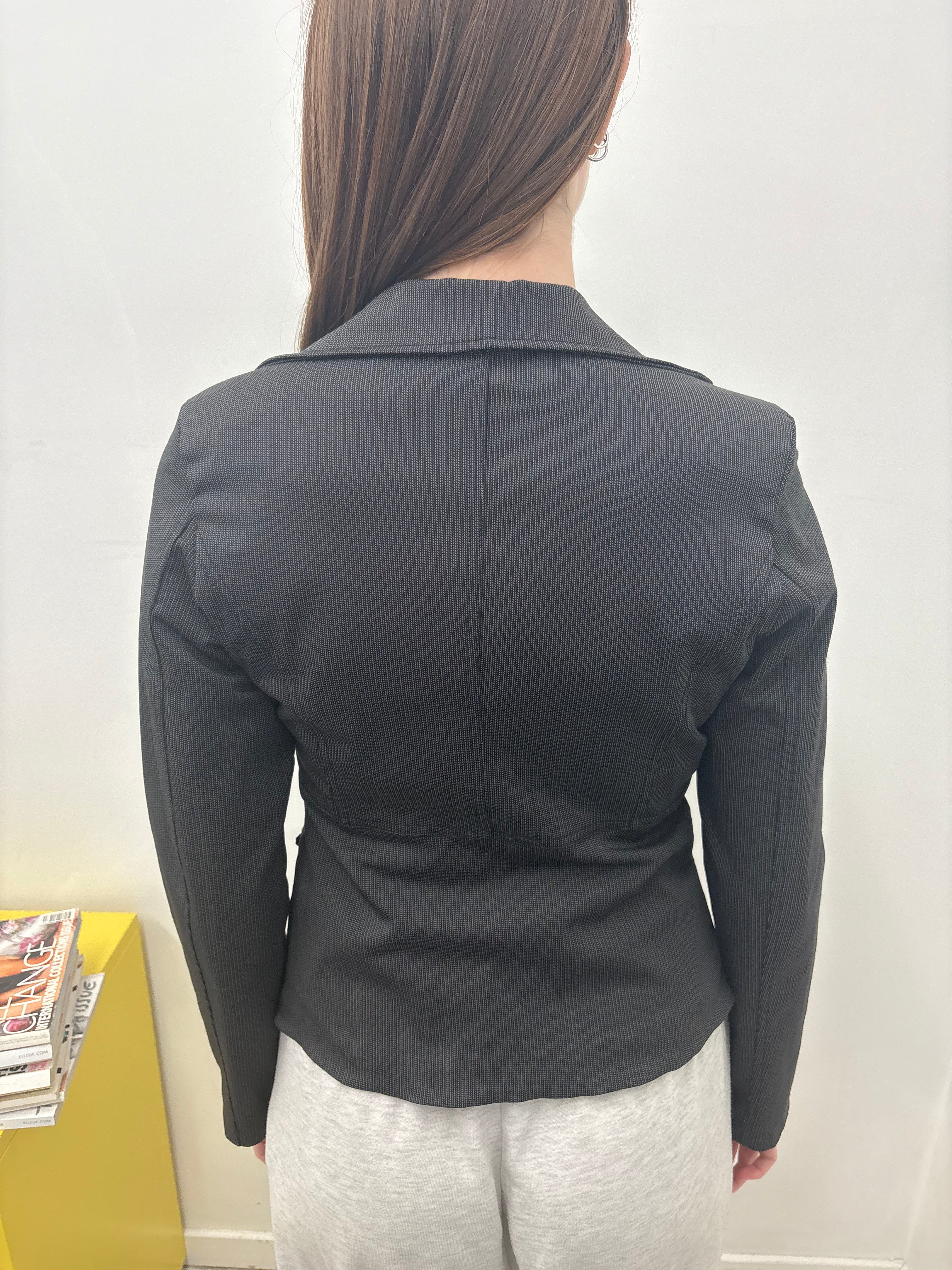 Dark Grey Micro-Check Single Button Blazer Vintage
