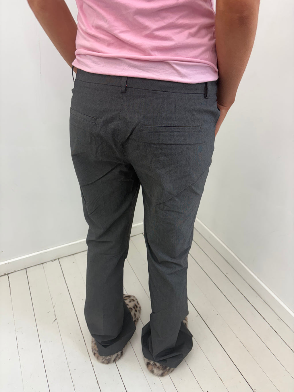 Dark Grey Low-Rise Flare Trousers Y2K