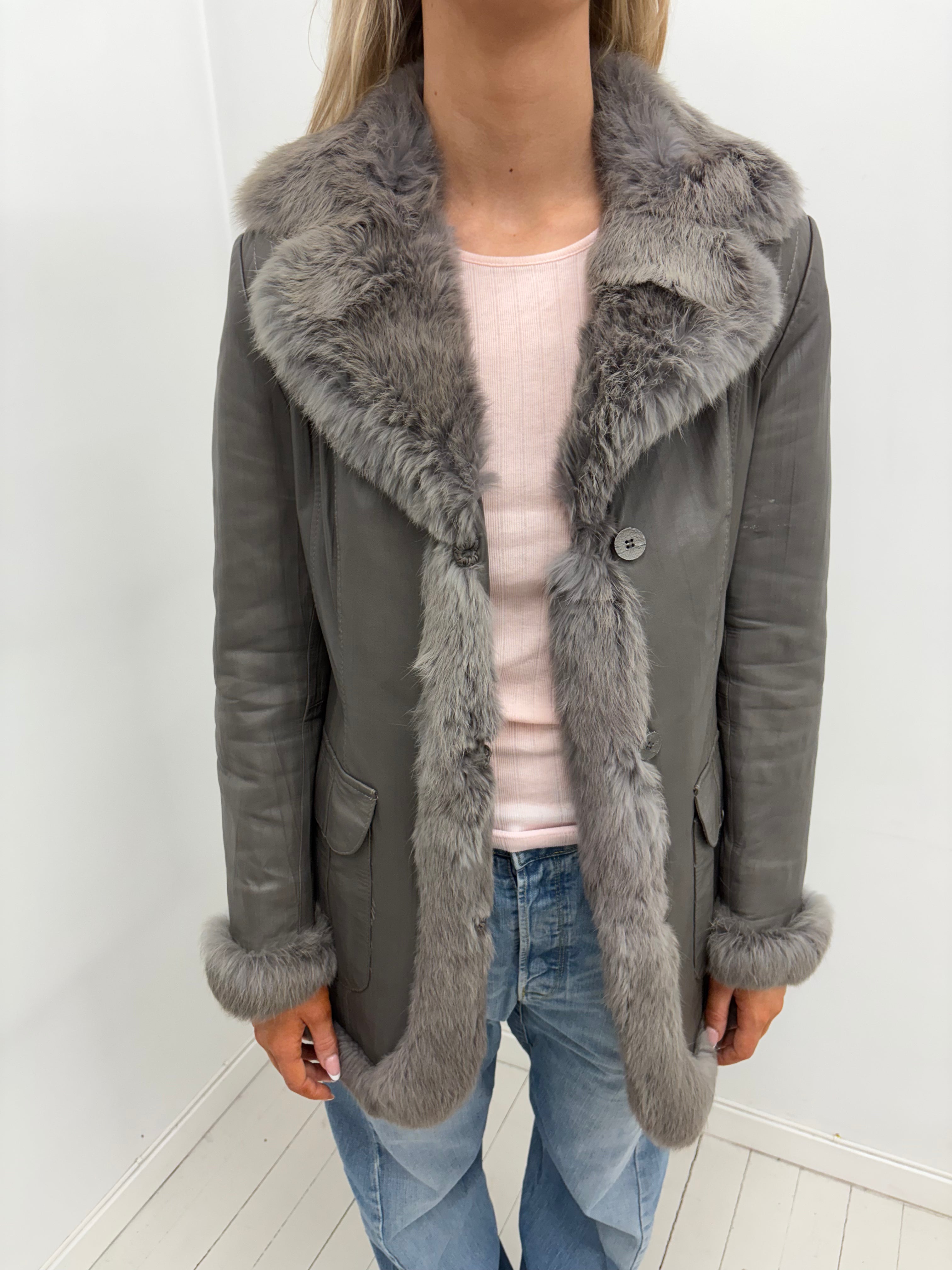 Grey Leather Afghan Coat