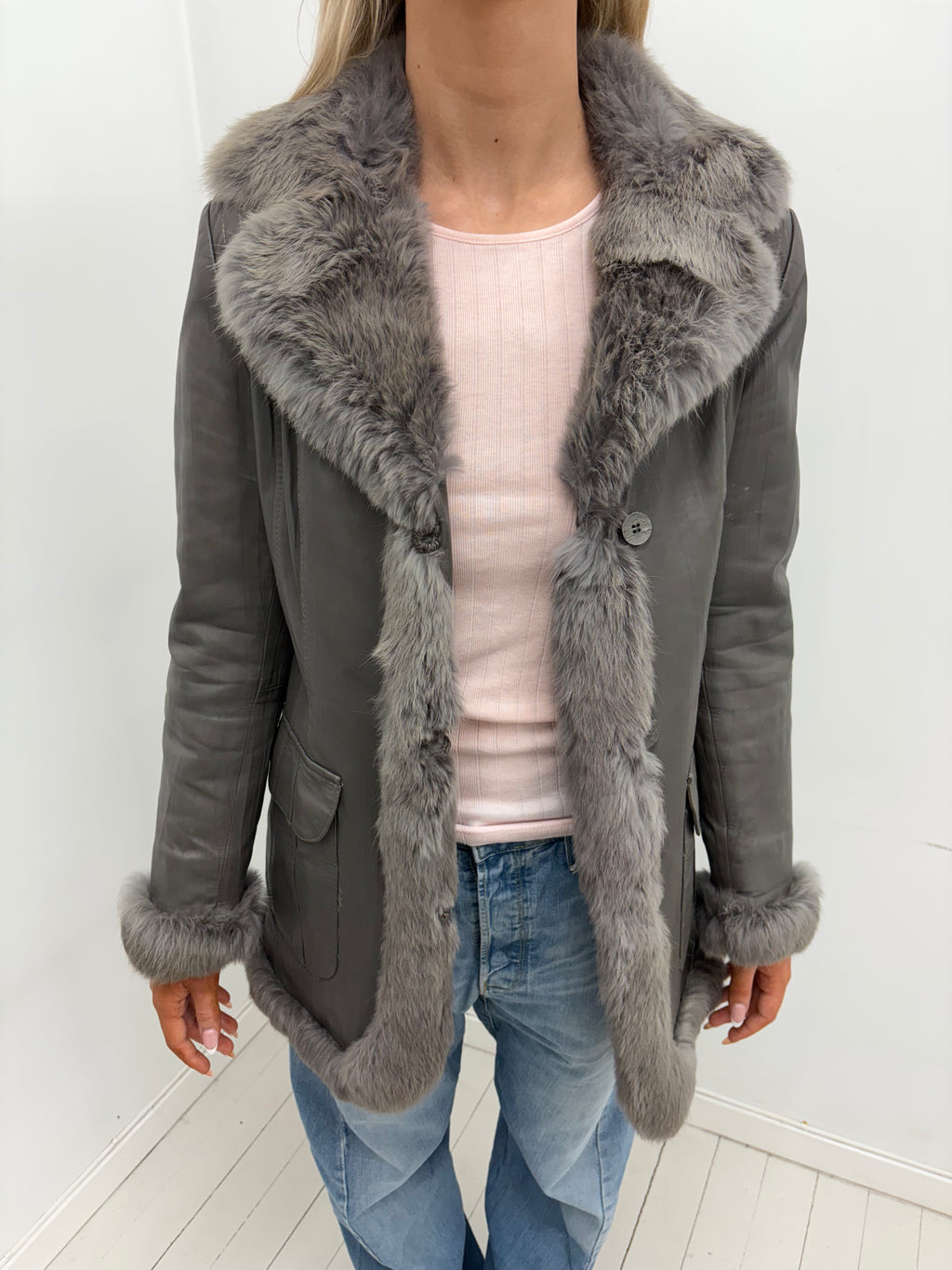 Grey Leather Afghan Coat