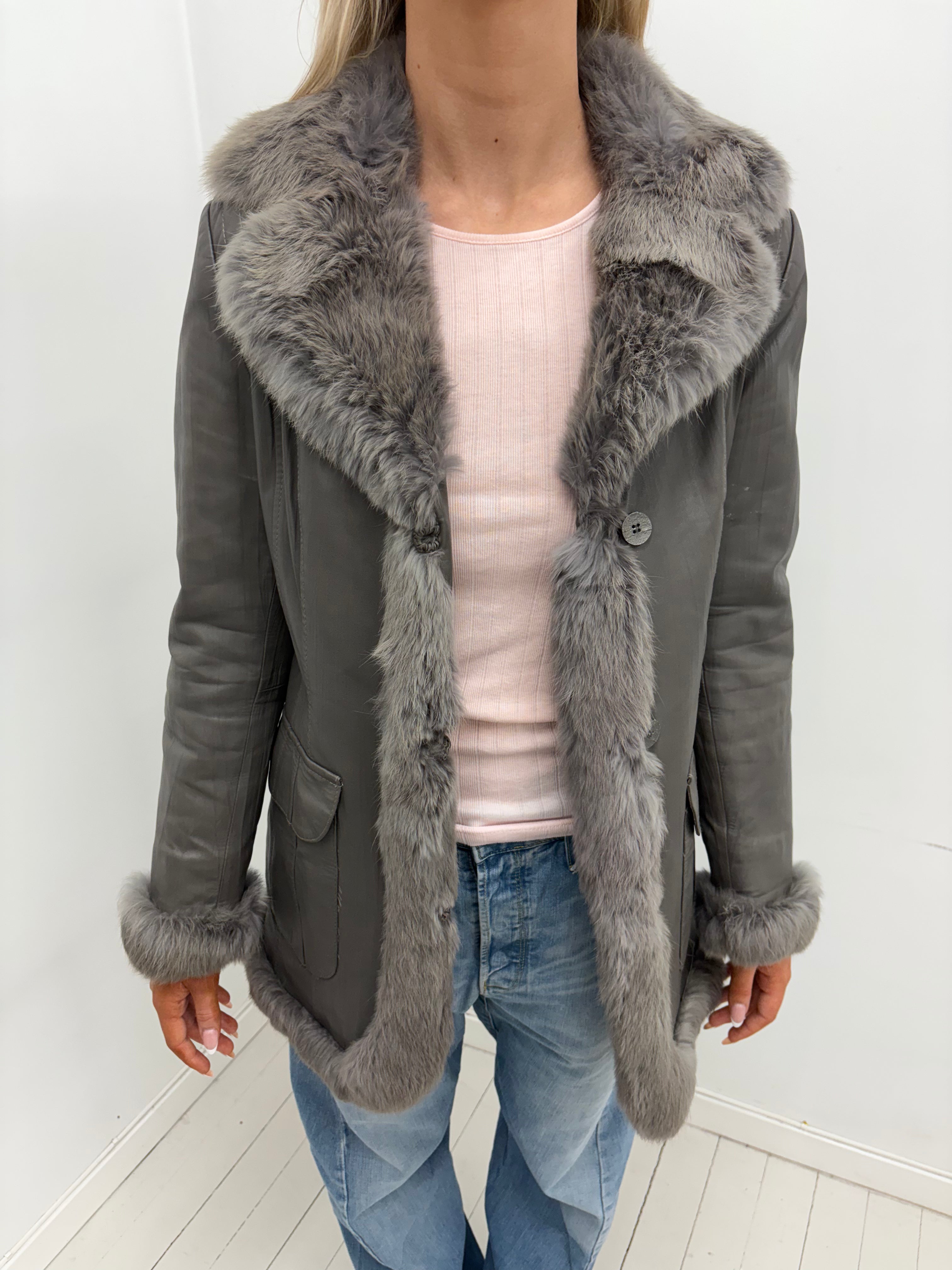 Grey Leather Afghan Coat