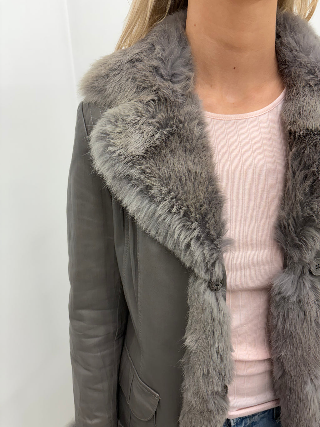 Grey Leather Afghan Coat