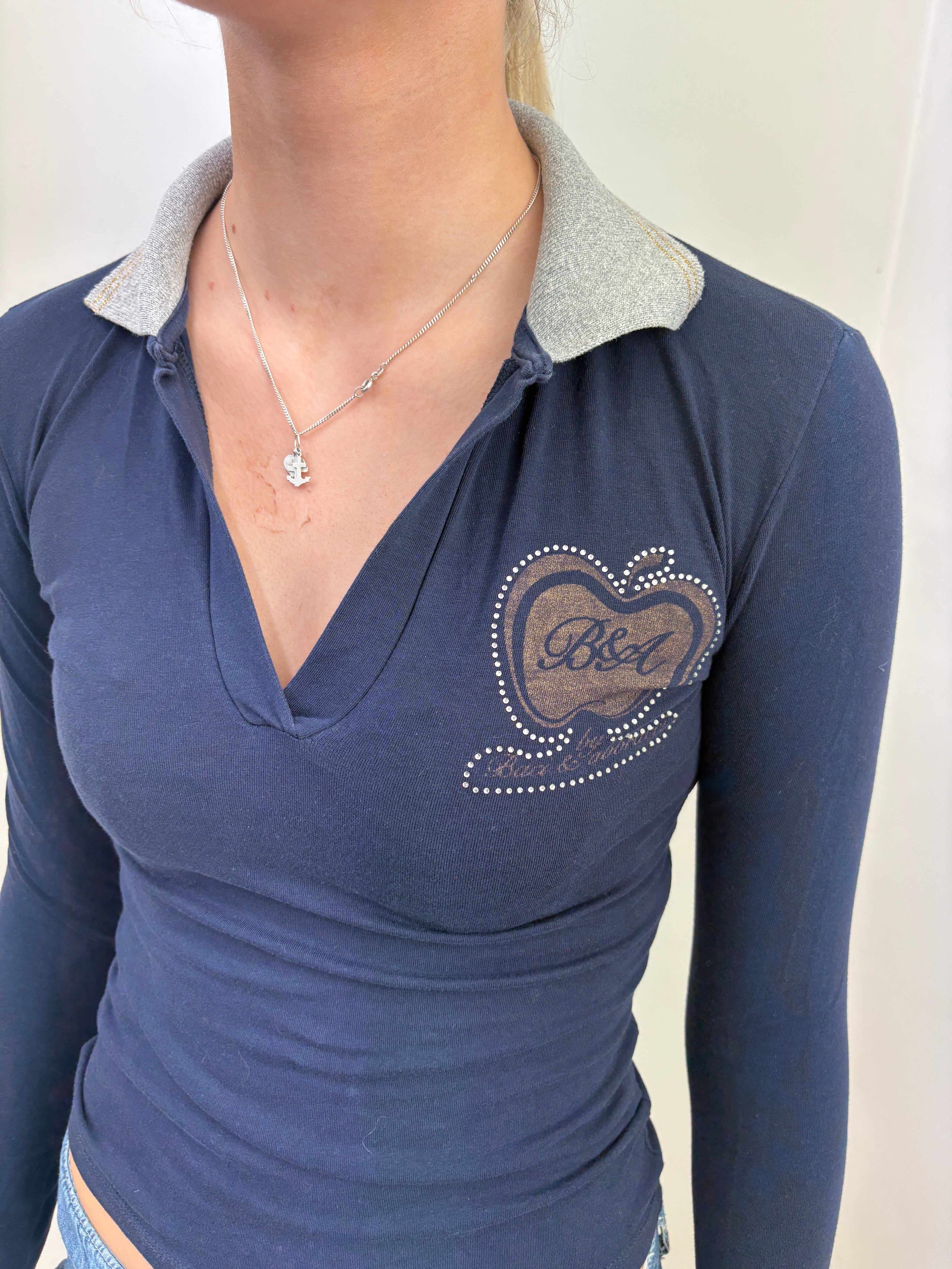 Navy Grey Collar B&A Logo Polo