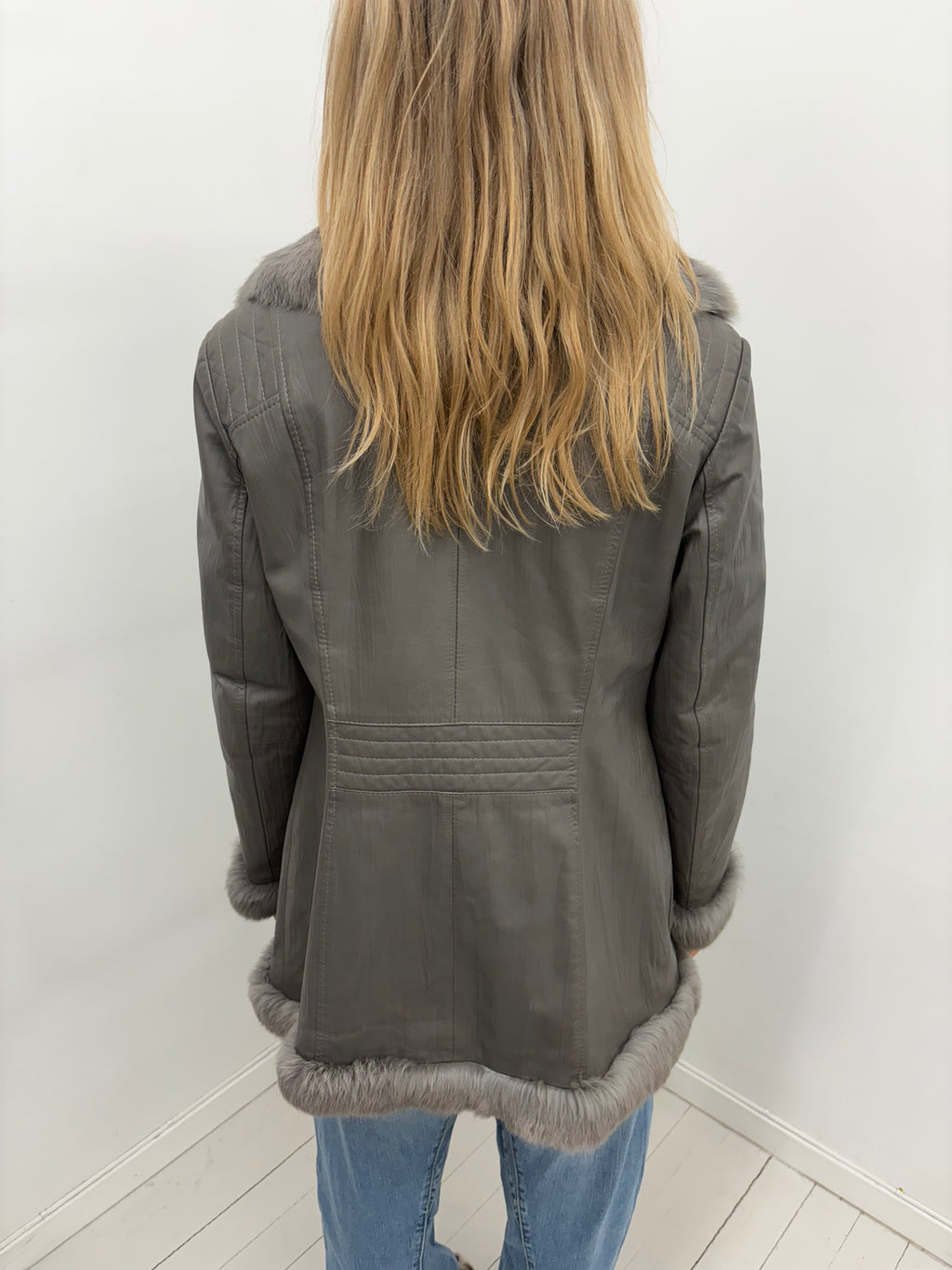 Grey Leather Afghan Coat