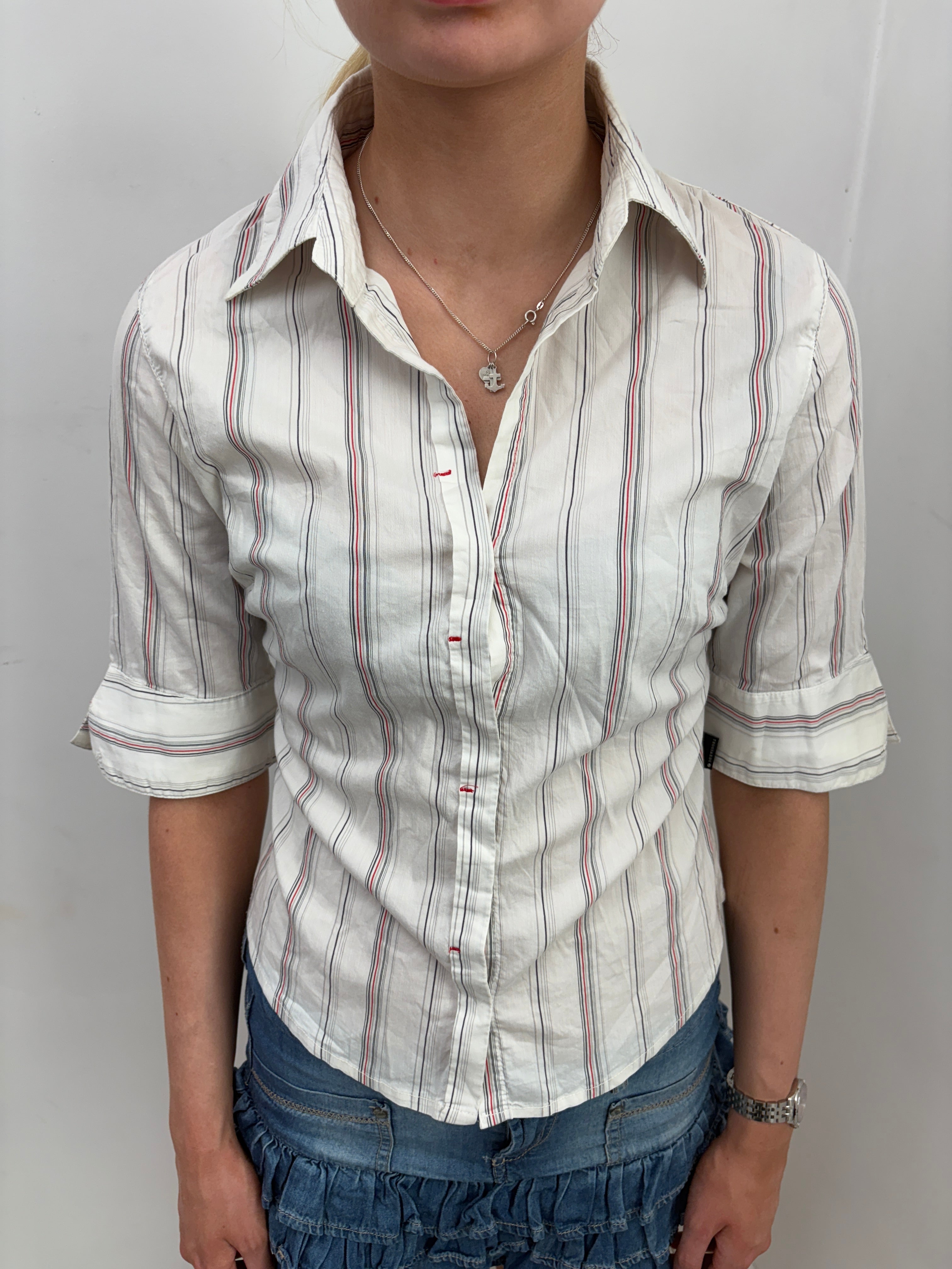 White Pinstripe Button Up Shirt