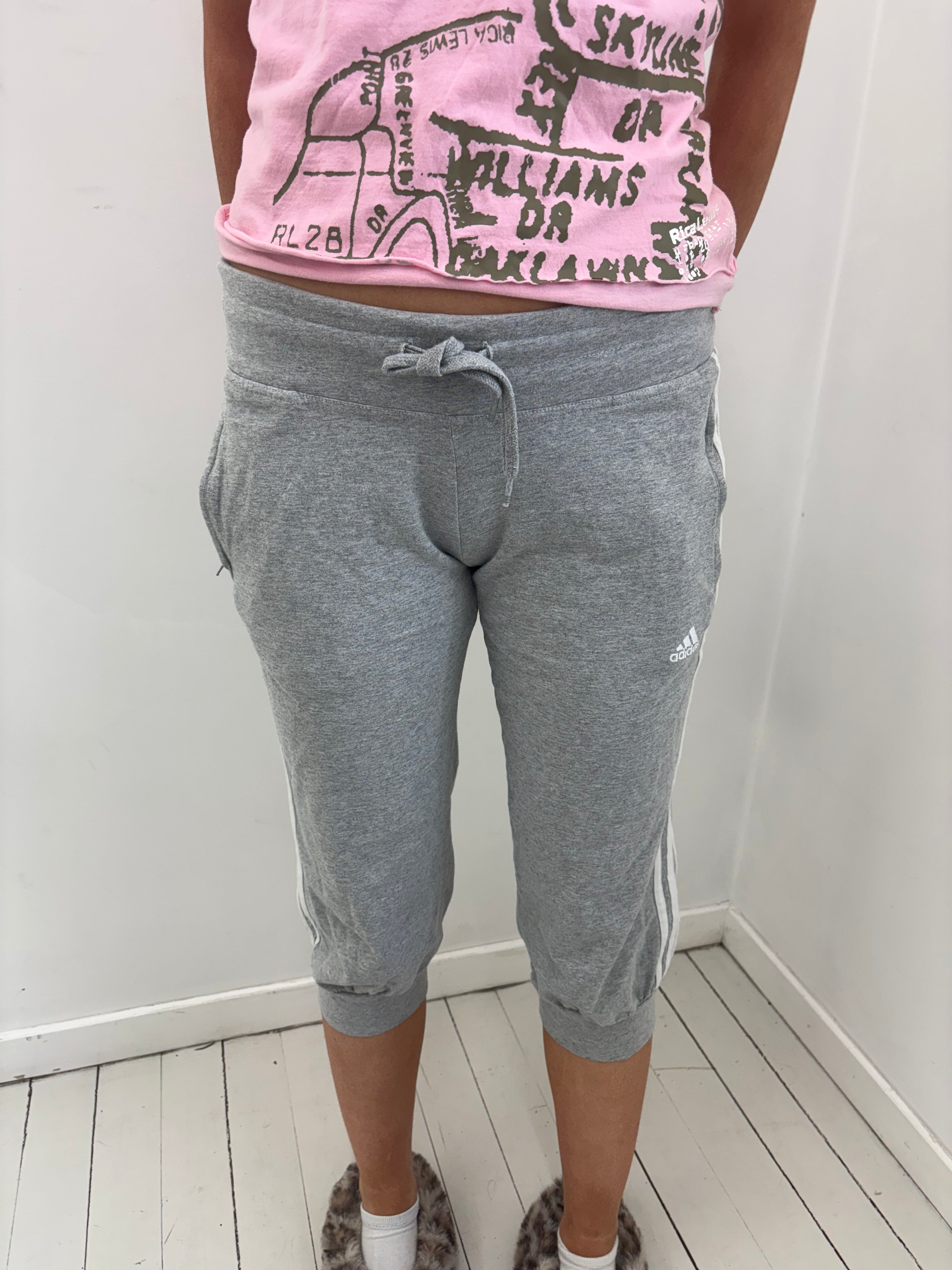 Adidas Grey Three-Stripe Cropped Jogger Capri Pants