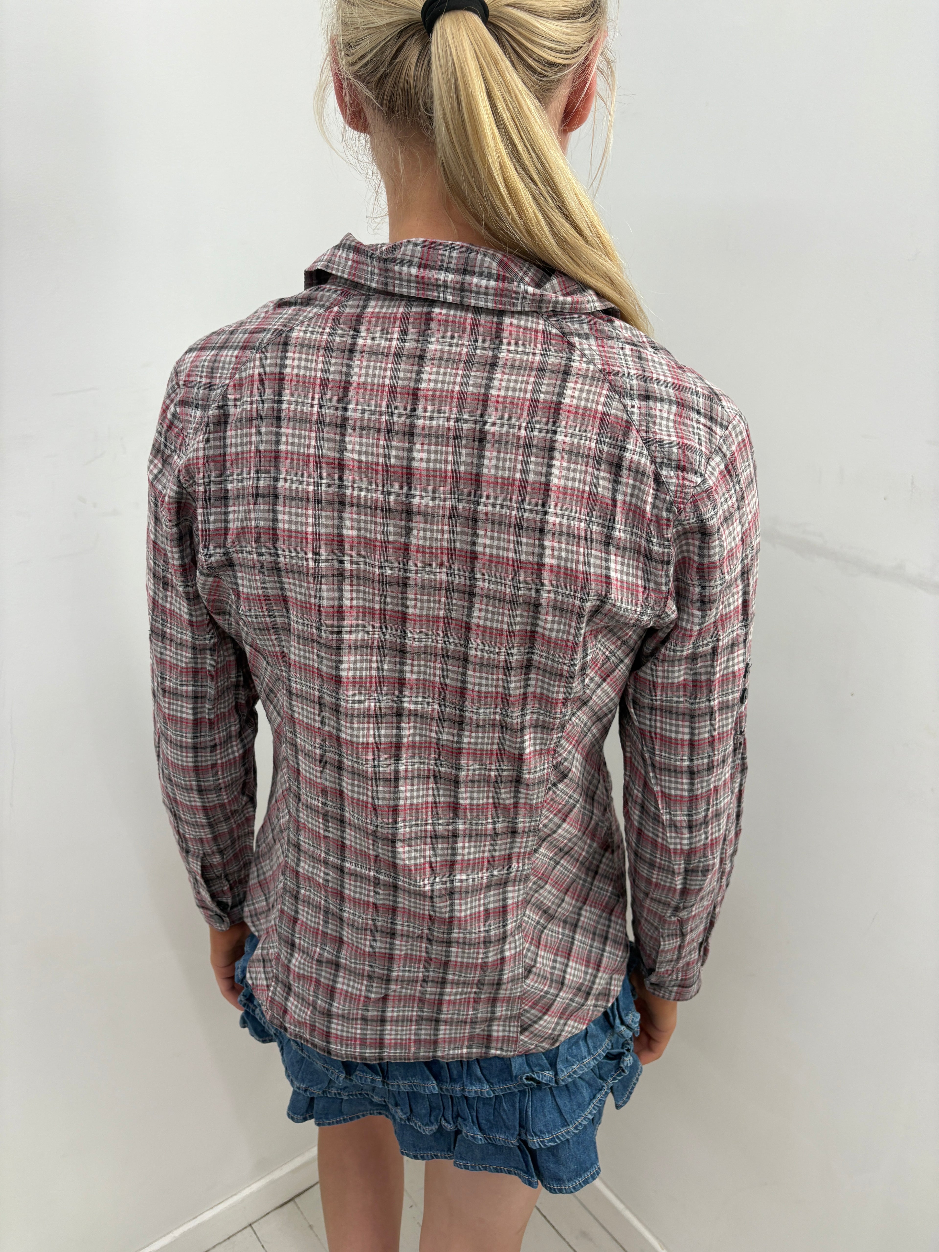 Grey Red Plaid Button Up Shirt