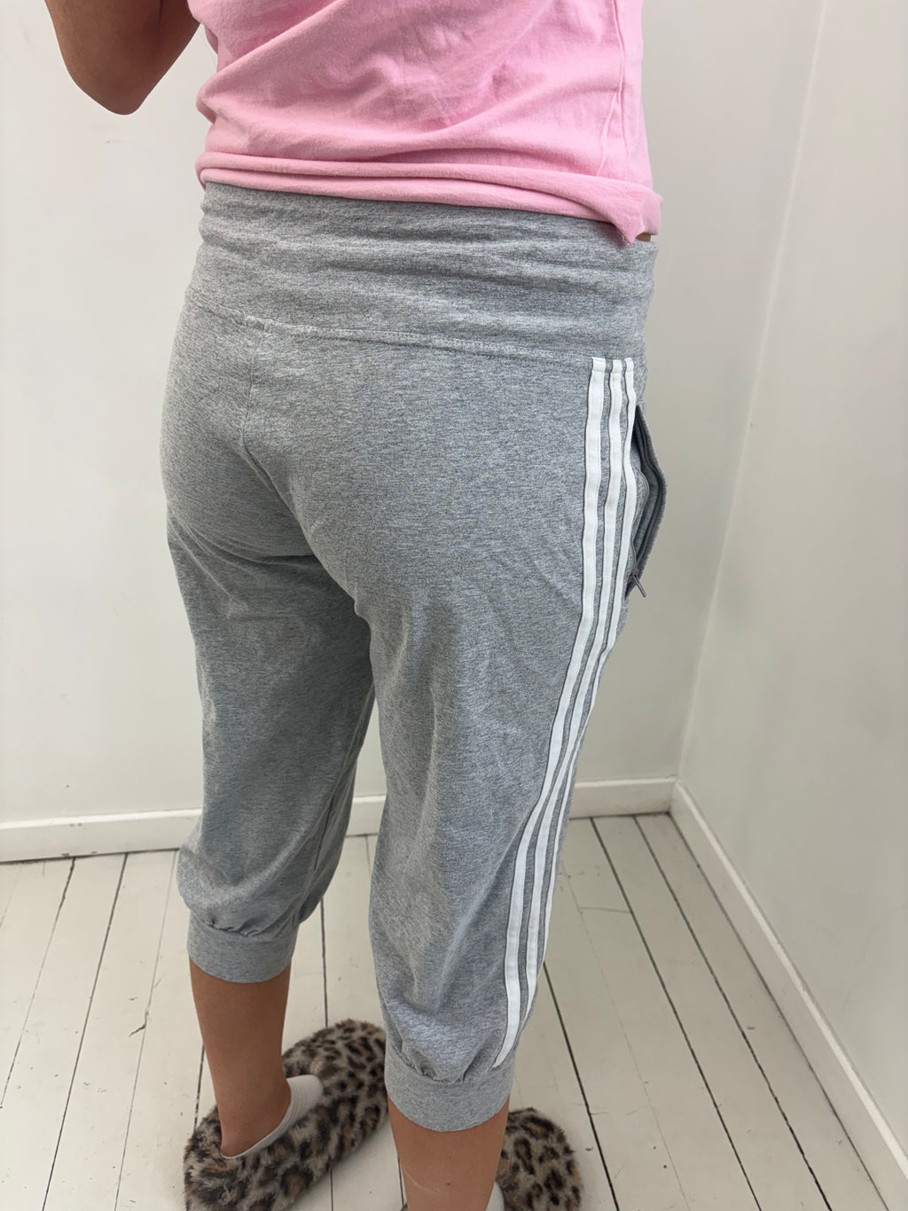 Adidas Grey Three-Stripe Cropped Jogger Capri Pants