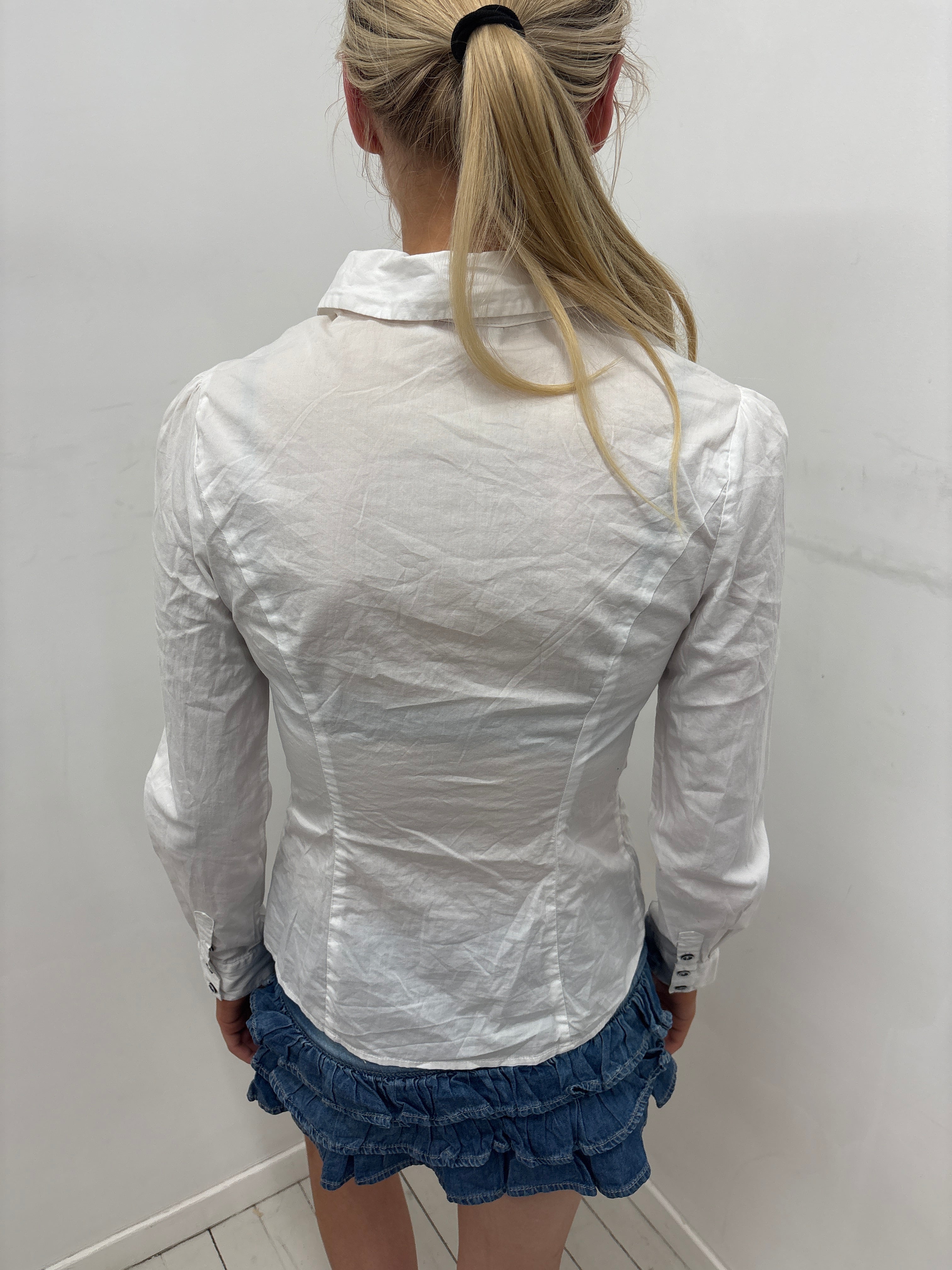White Beaded Trim Button Up Shirt