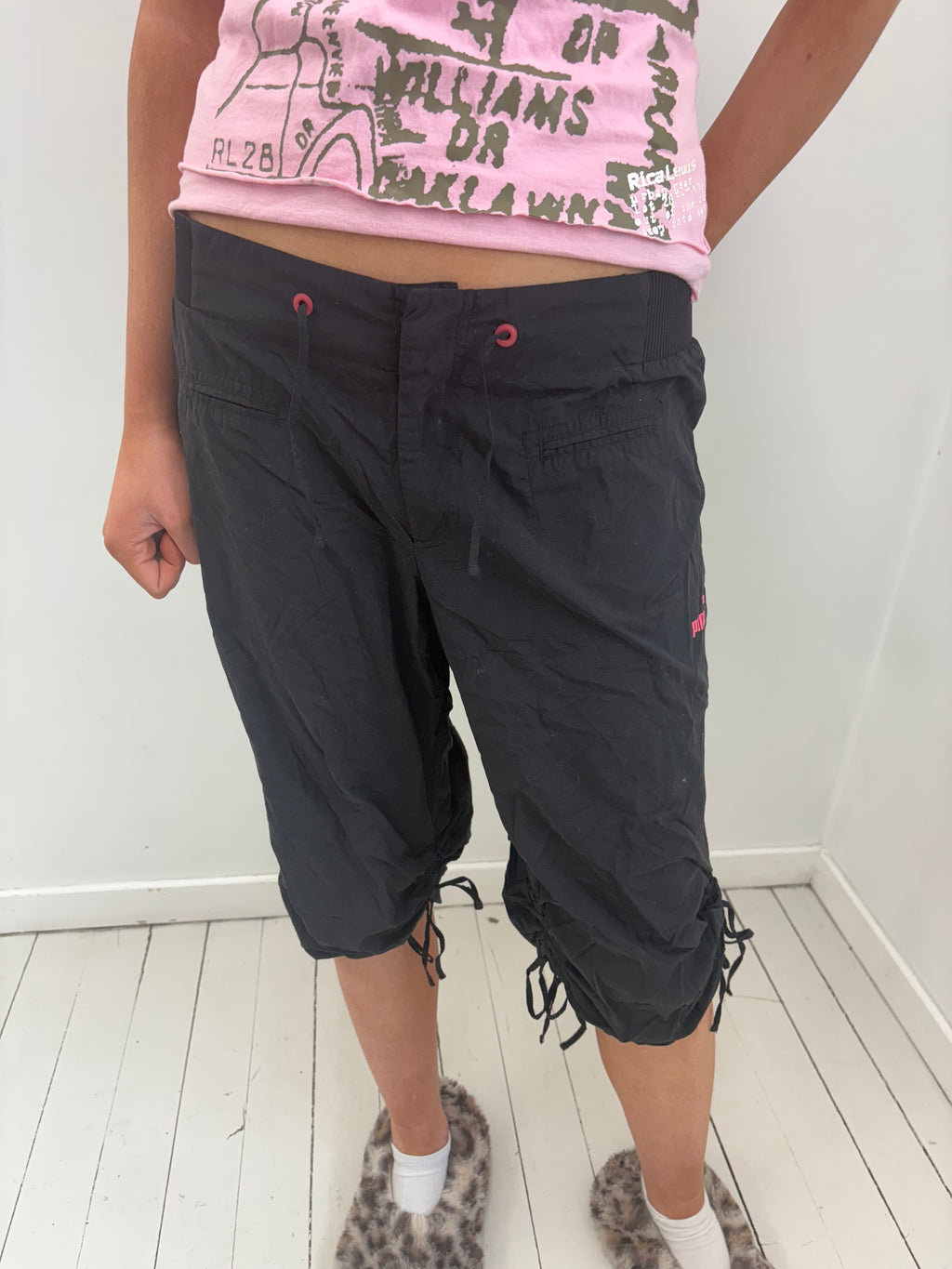 Puma Black & Pink Capri Pants Y2K Sporty