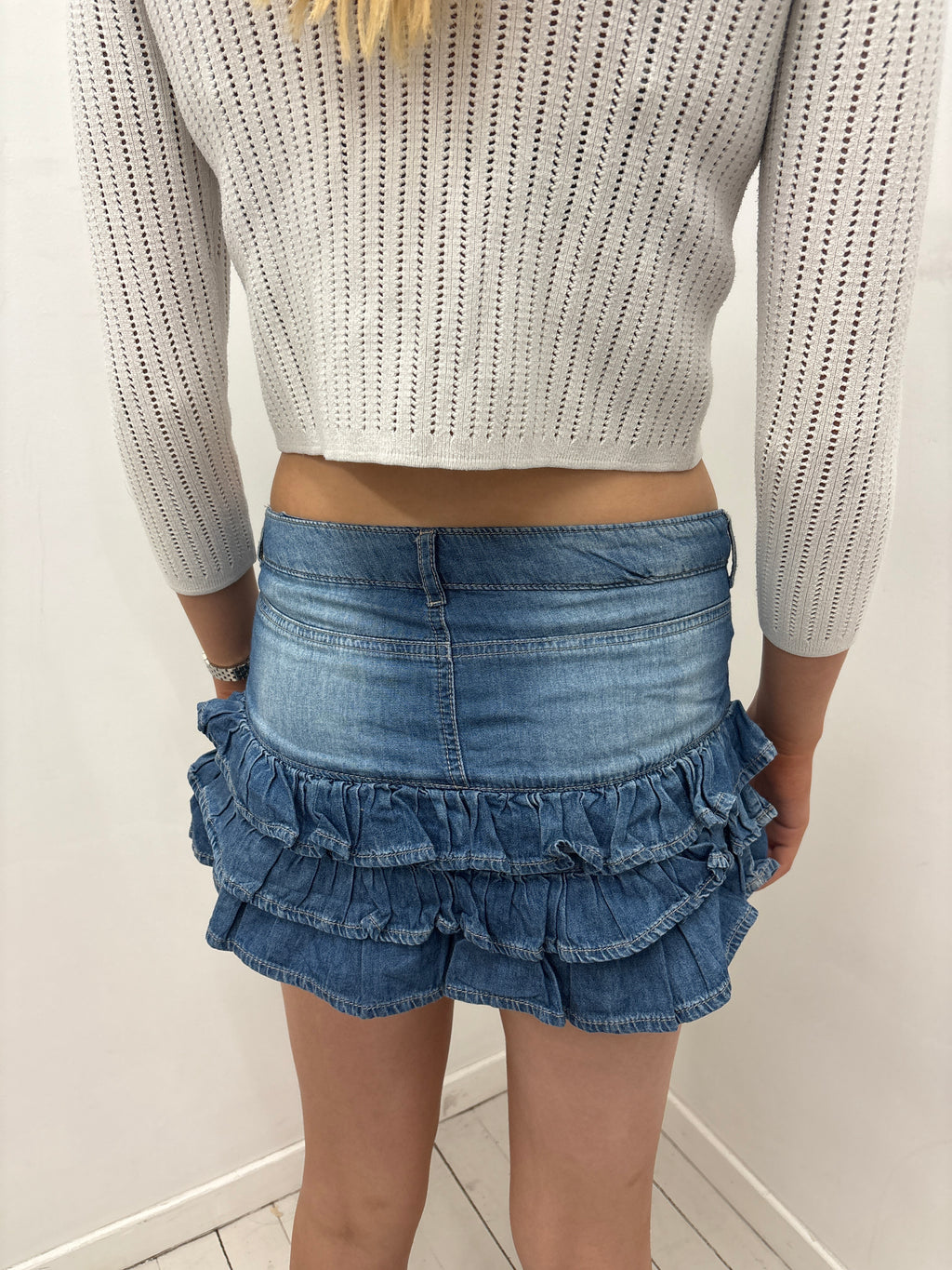 Denim Ruffle Hem Mini Skirt