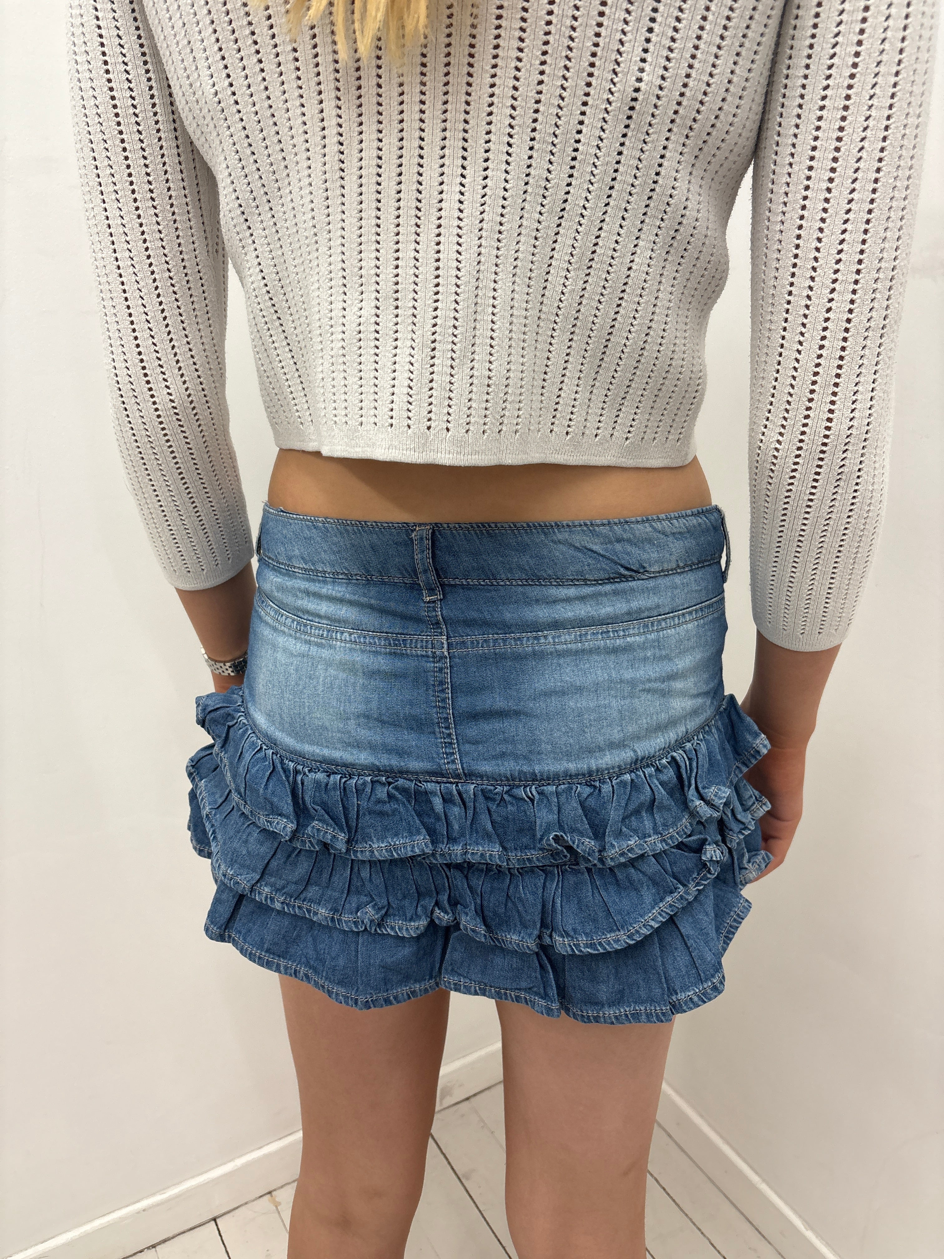 Denim Ruffle Hem Mini Skirt