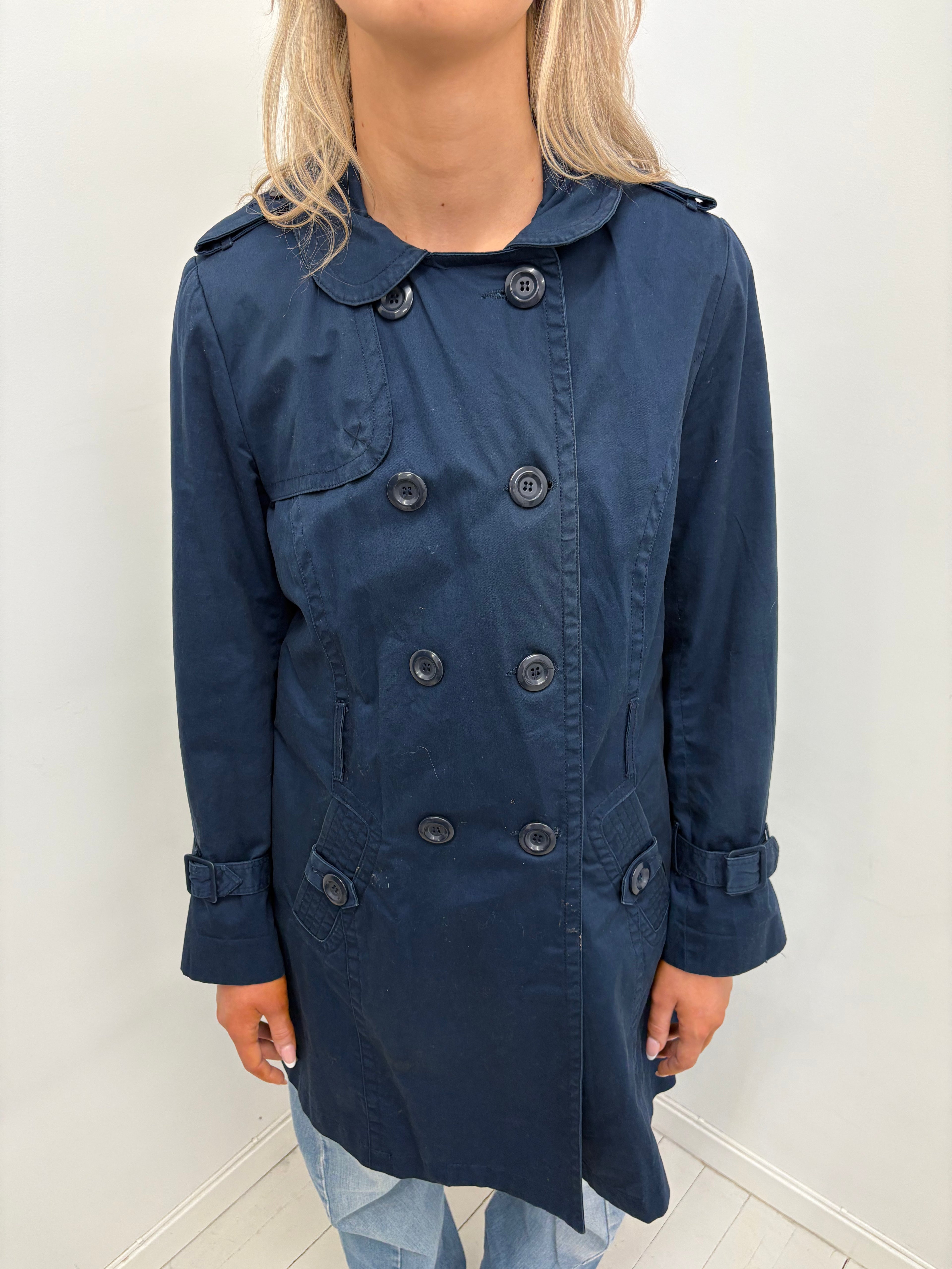 Blue pea trench coat