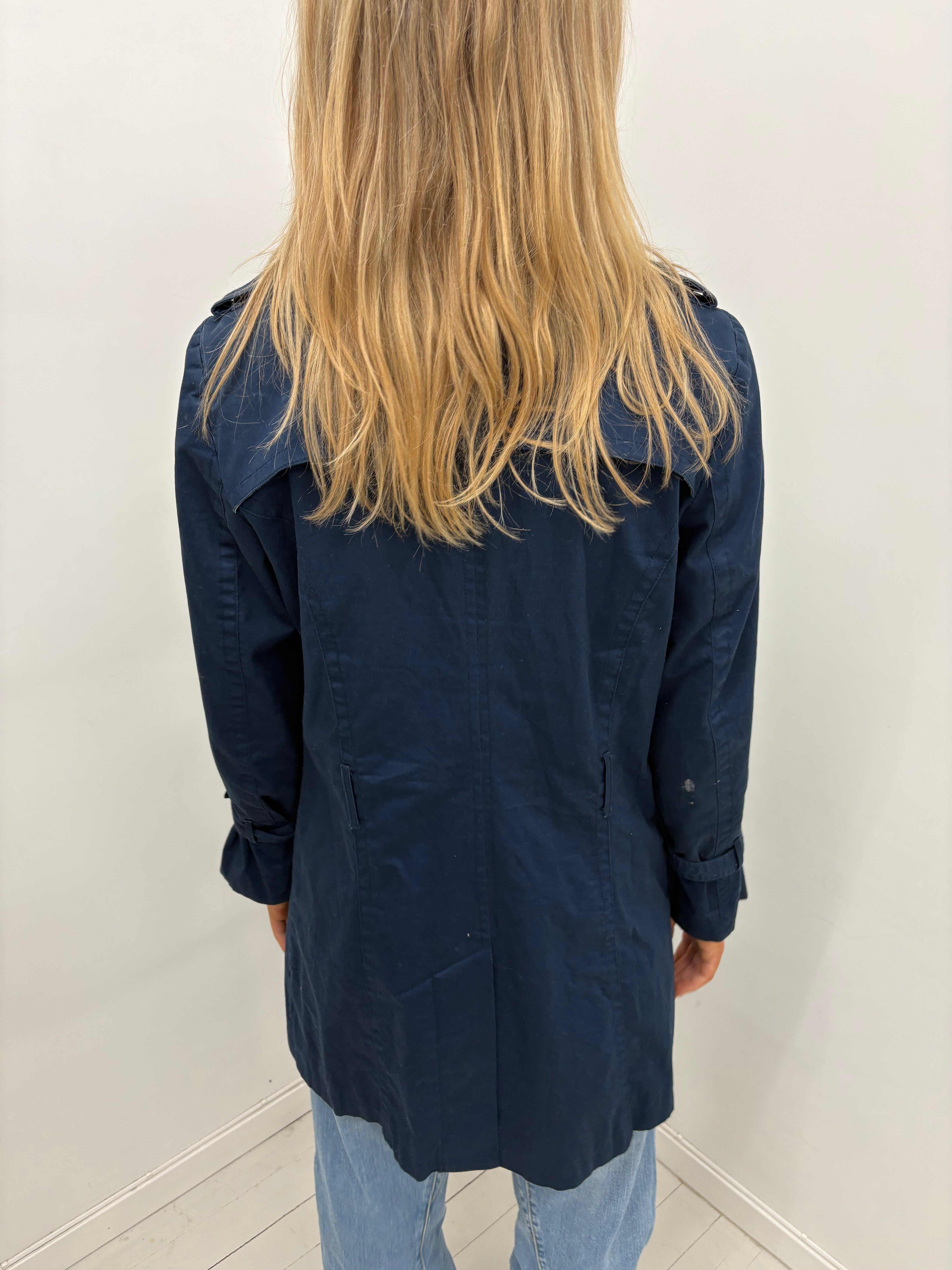 Blue pea trench coat