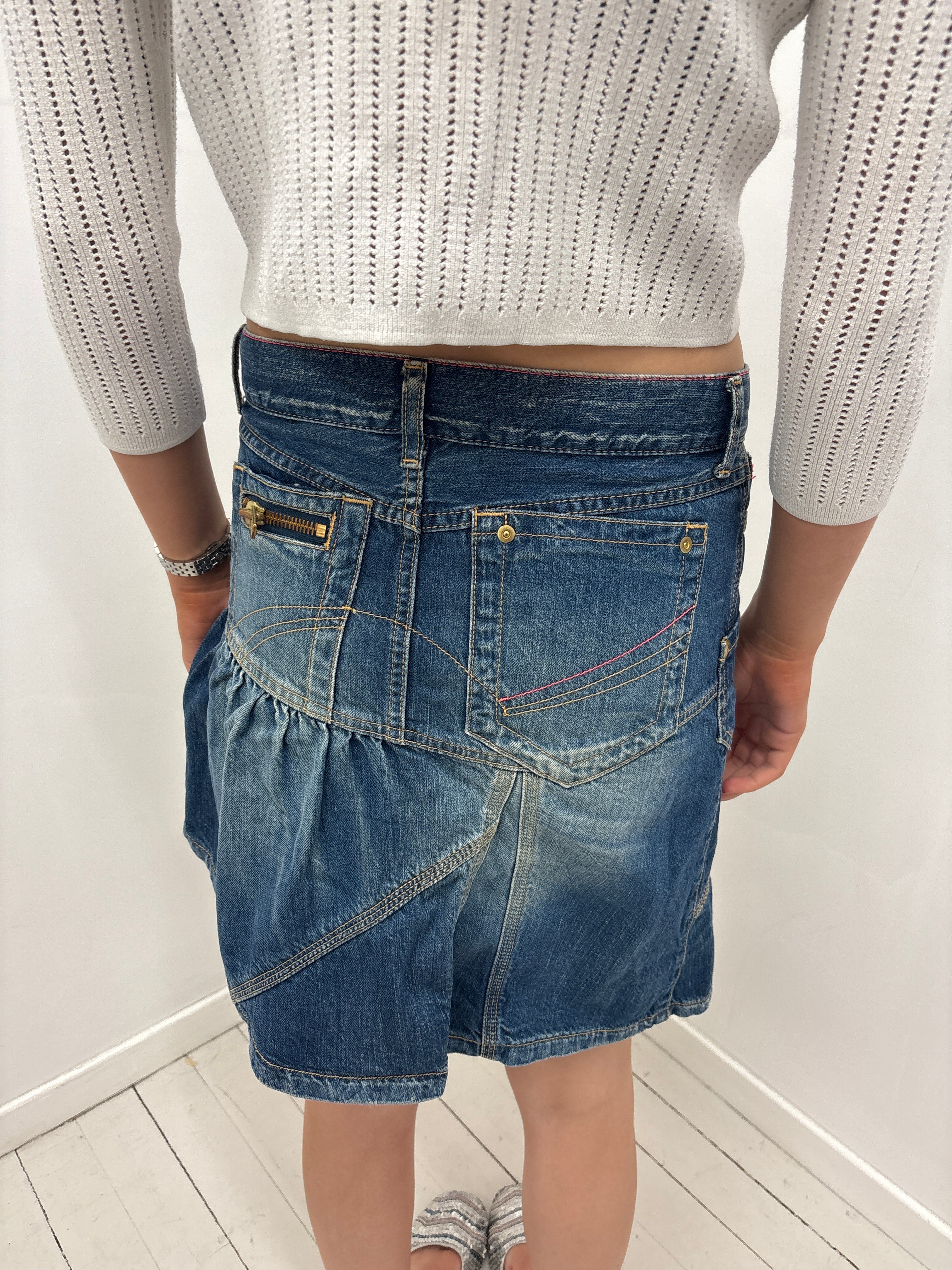 Denim Gathered Peplum Hem Skirt