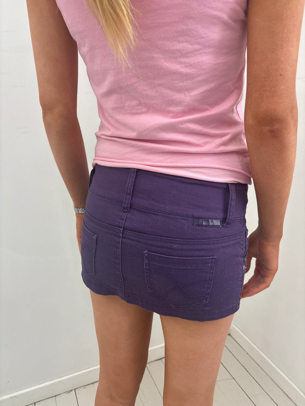 Purple Low-Rise Denim Mini Skirt Y2K