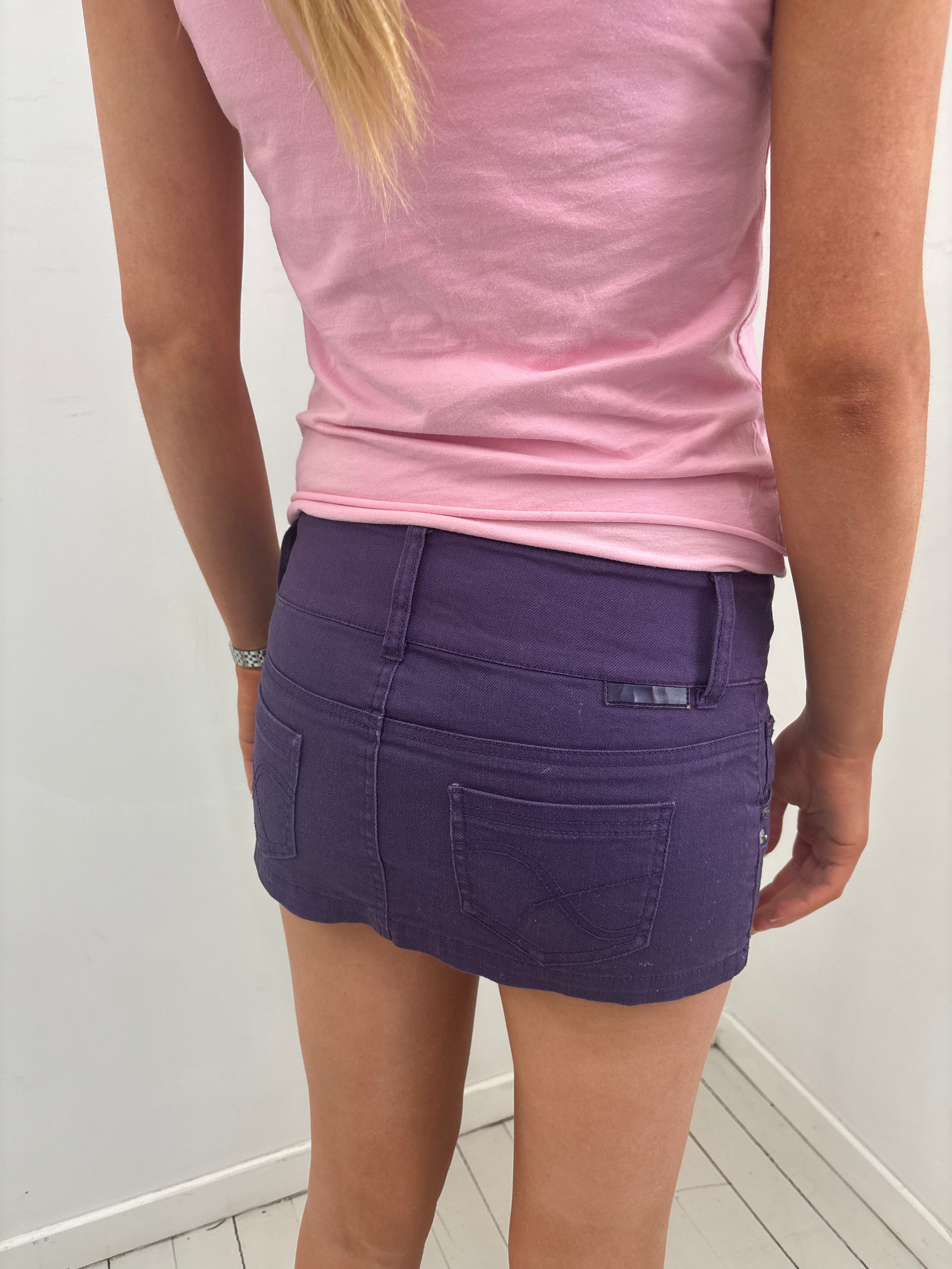 Purple Low-Rise Denim Mini Skirt Y2K