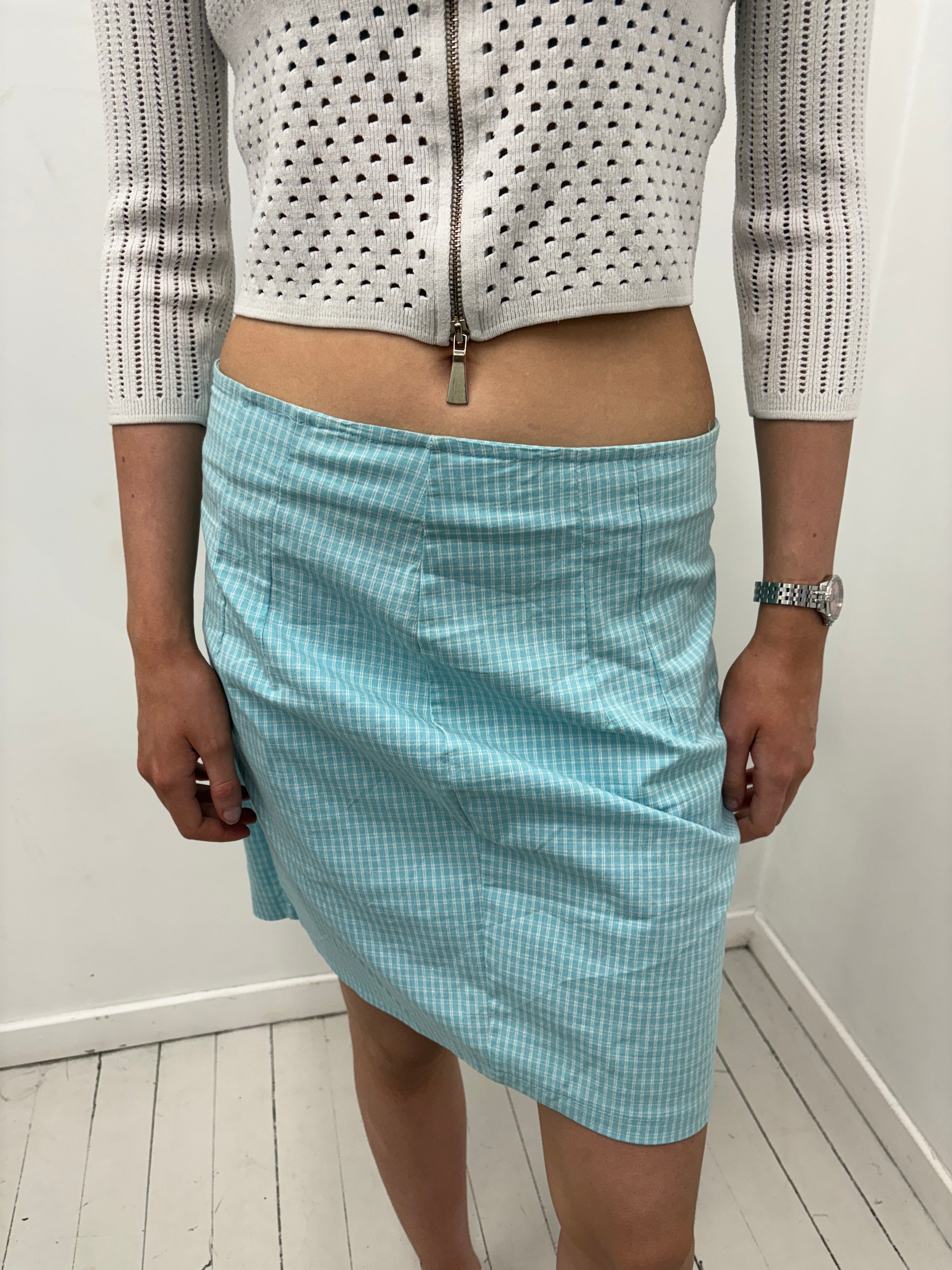 Turquoise Gingham Mini Skirt