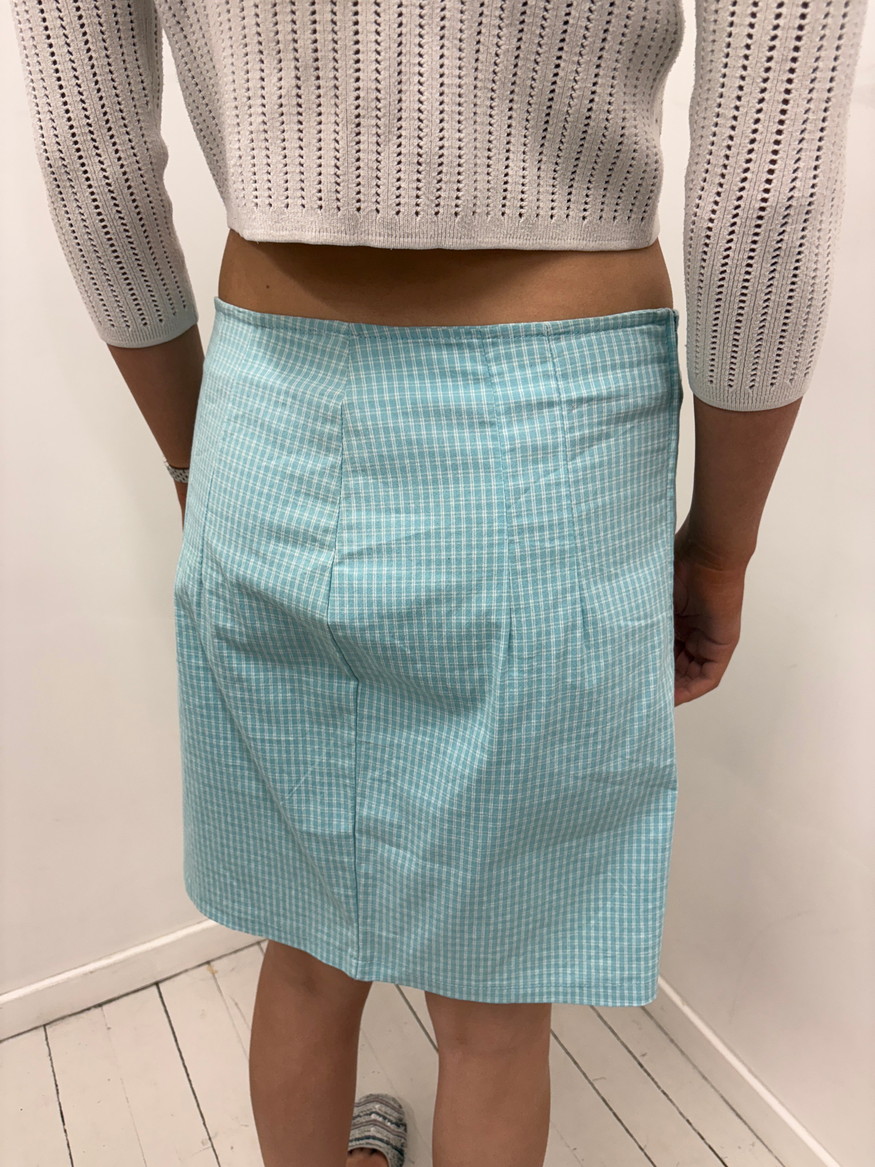 Turquoise Gingham Mini Skirt