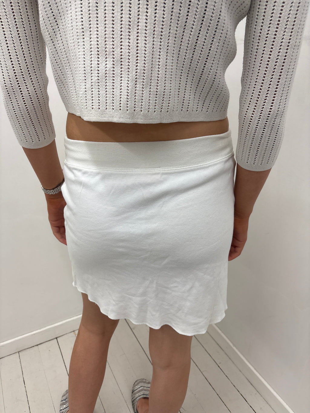 White Drawstring Hibiscus Mini Skirt