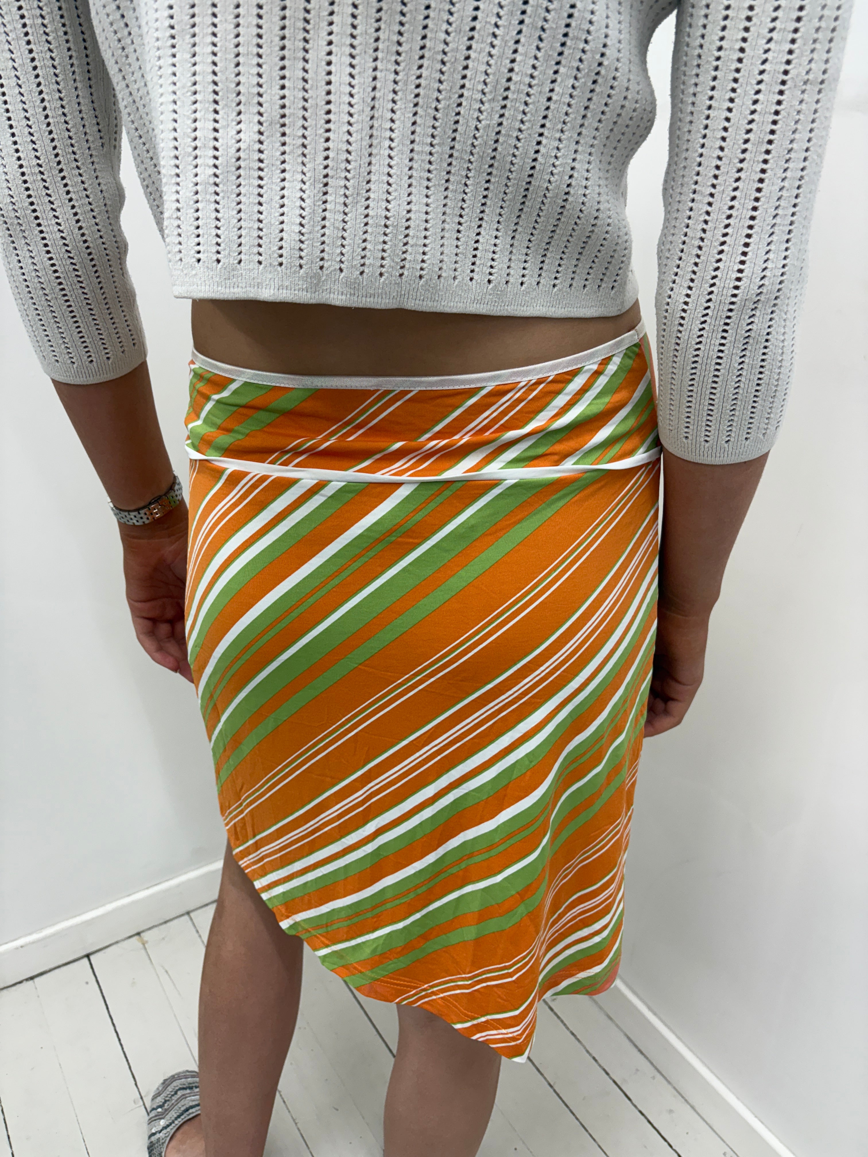 Orange & Green Diagonal Stripe Wrap Skirt